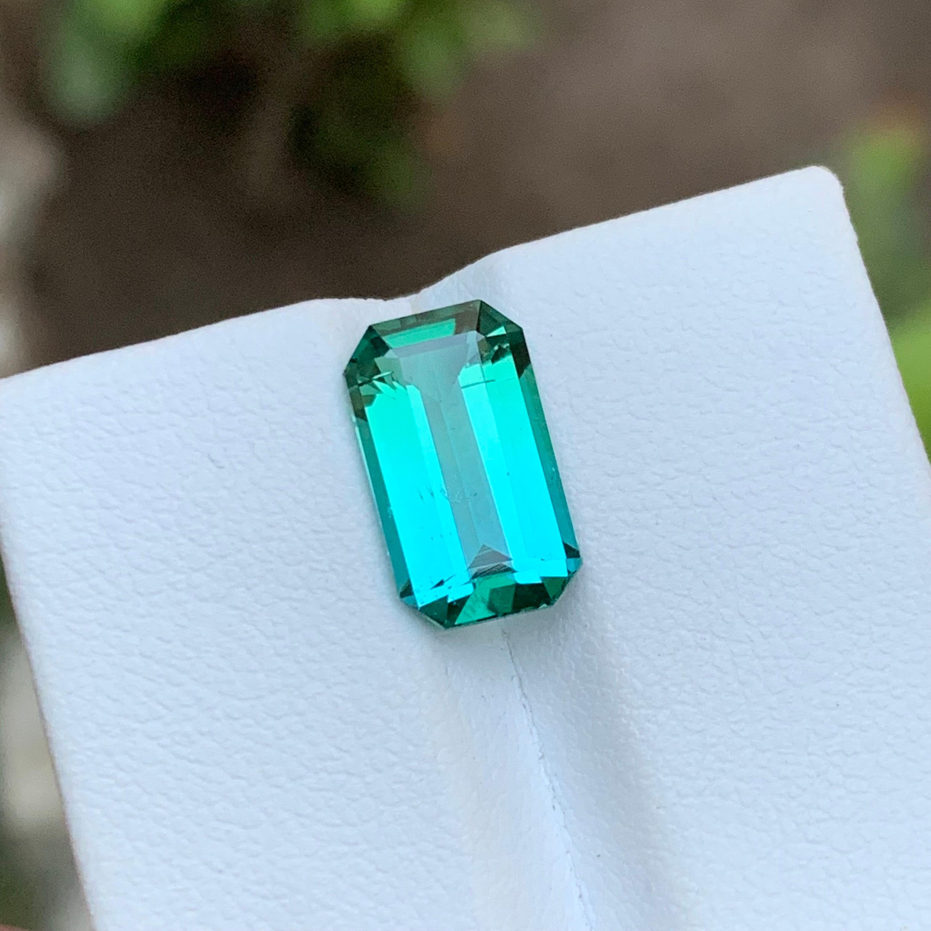 Vivid Lagoon Neon Bluish Green Tourmaline Gemstone 3.75 Ct Emerald Cut for Ring 4