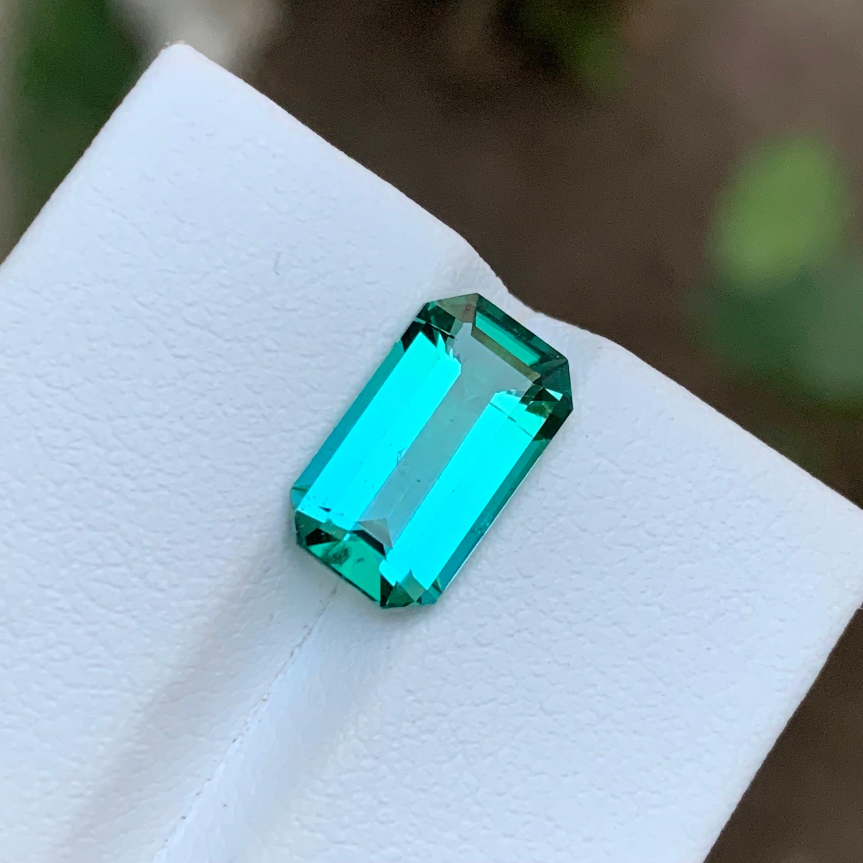 Vivid Lagoon Neon Bluish Green Tourmaline Gemstone 3.75 Ct Emerald Cut for Ring 5