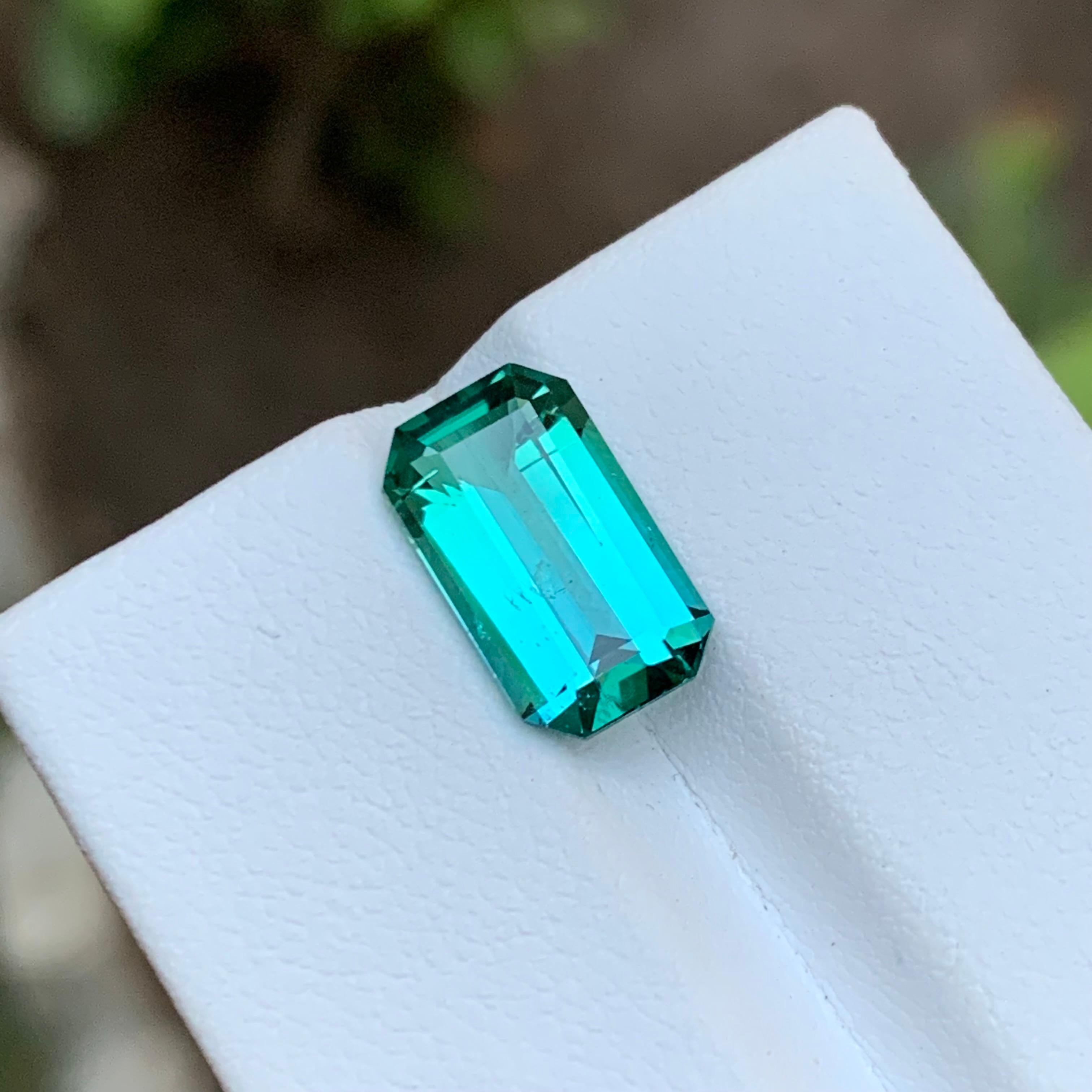 Vivid Lagoon Neon Bluish Green Tourmaline Gemstone 3.75 Ct Emerald Cut for Ring 6