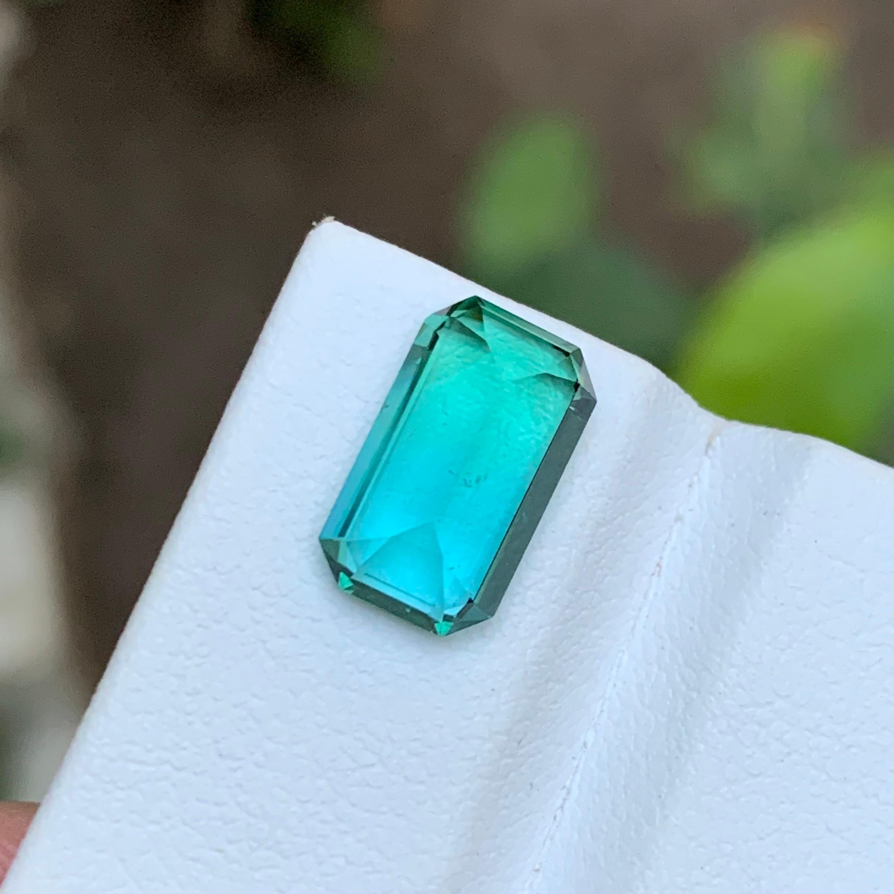 Women's or Men's Vivid Lagoon Neon Bluish Green Tourmaline Gemstone 3.75 Ct Emerald Cut for Ring