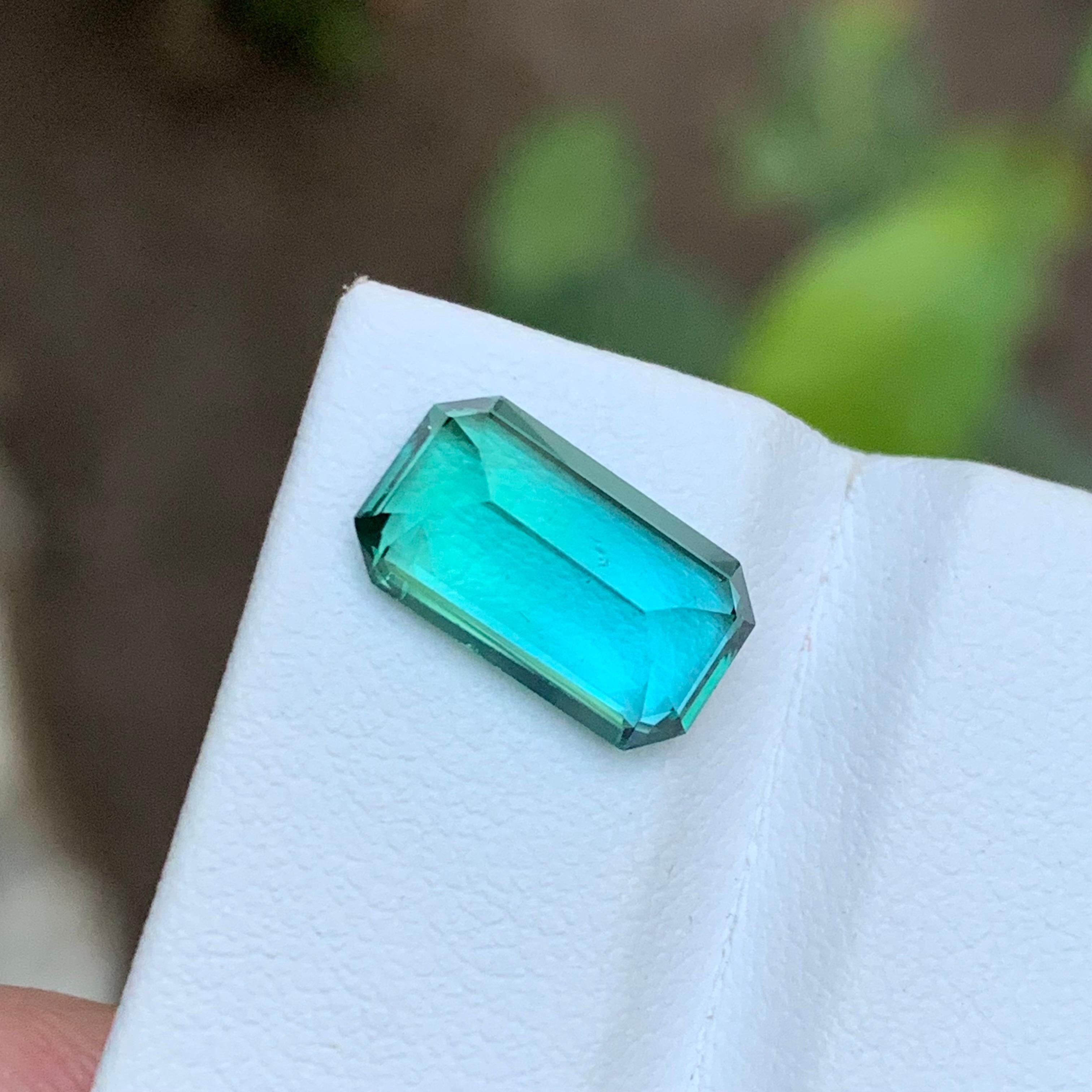 Vivid Lagoon Neon Bluish Green Tourmaline Gemstone 3.75 Ct Emerald Cut for Ring 1