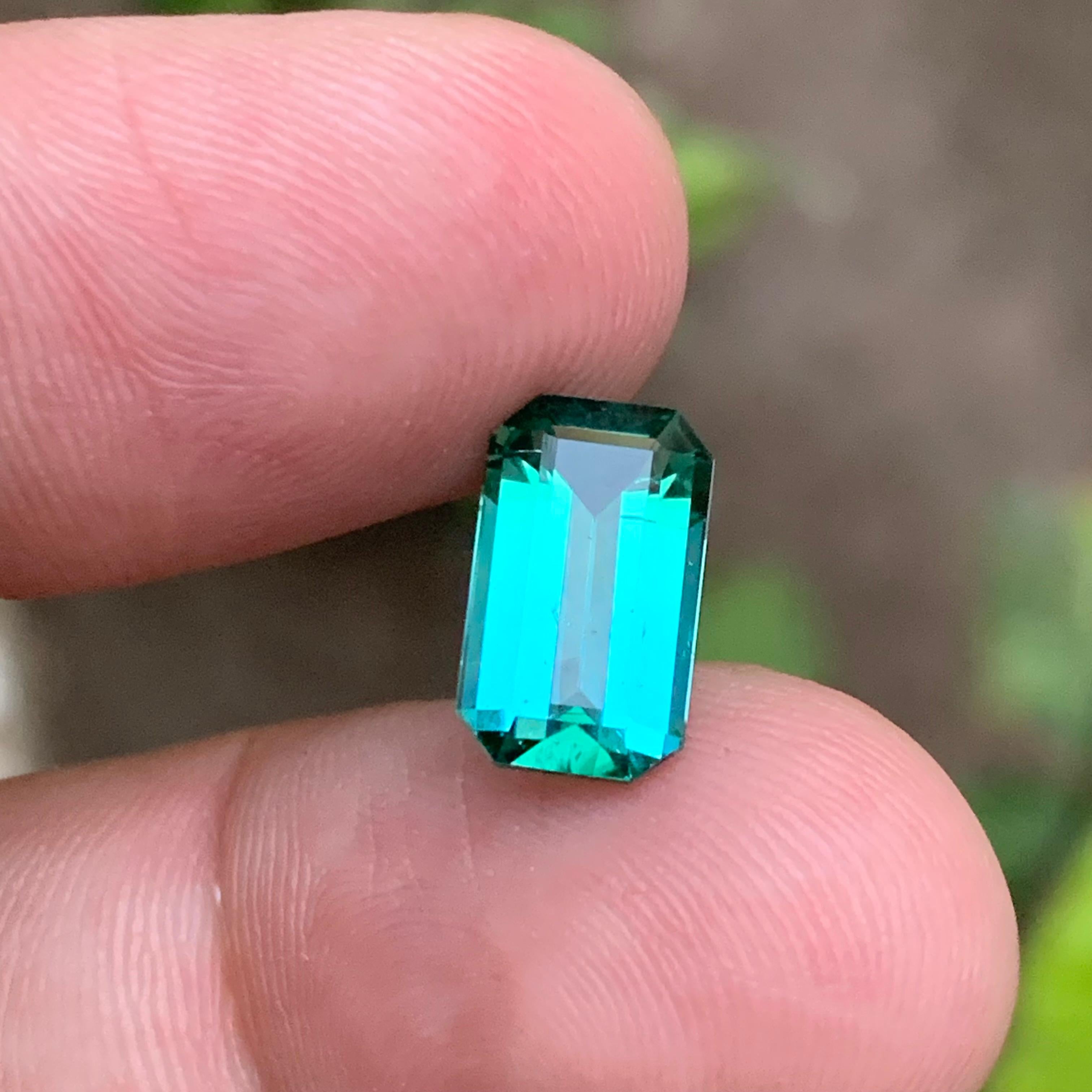 Vivid Lagoon Neon Bluish Green Tourmaline Gemstone 3.75 Ct Emerald Cut for Ring 2