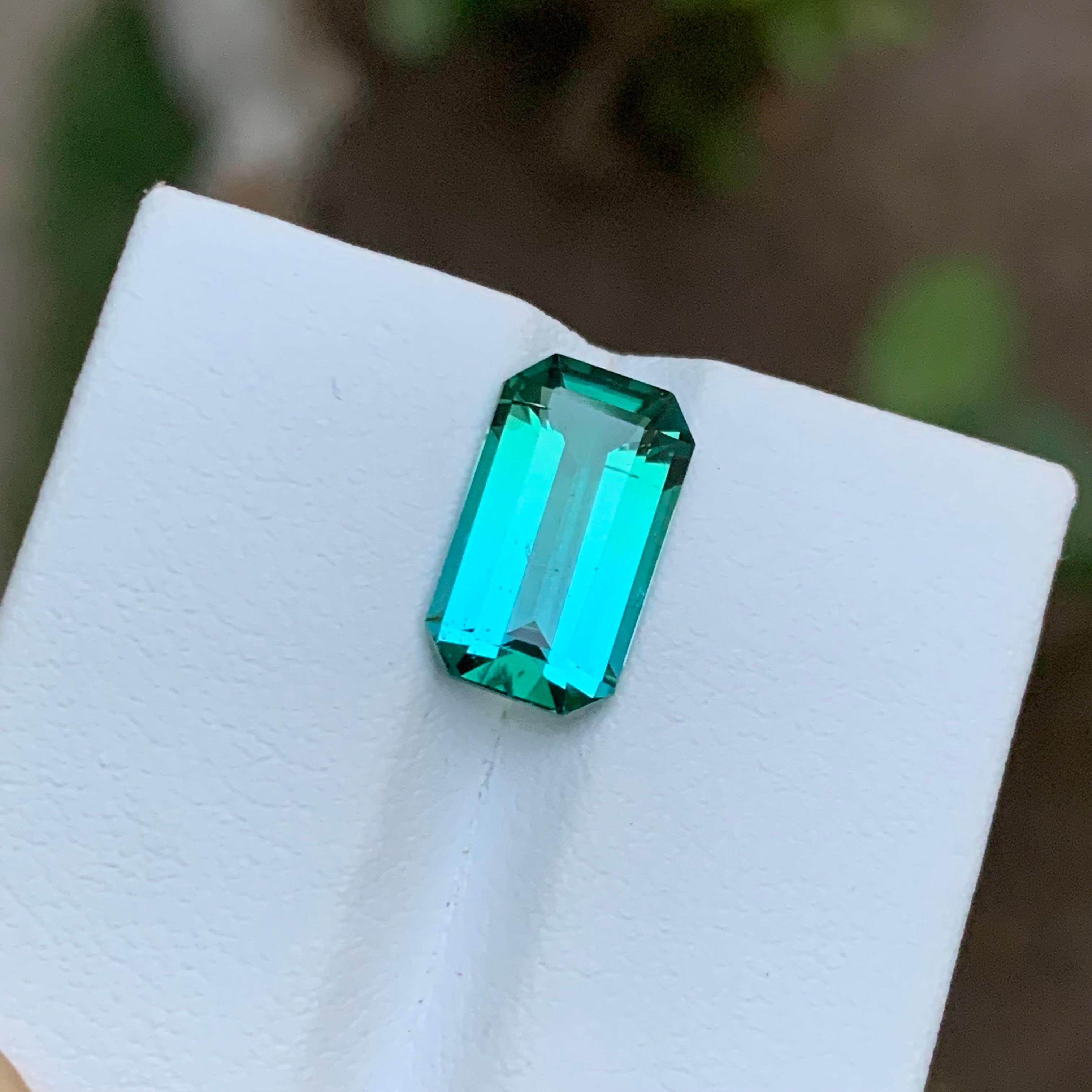 Vivid Lagoon Neon Bluish Green Tourmaline Gemstone 3.75 Ct Emerald Cut for Ring 3