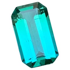 Vivid Lagoon Neon Bluish Green Tourmaline Gemstone 3.75 Ct Emerald Cut for Ring