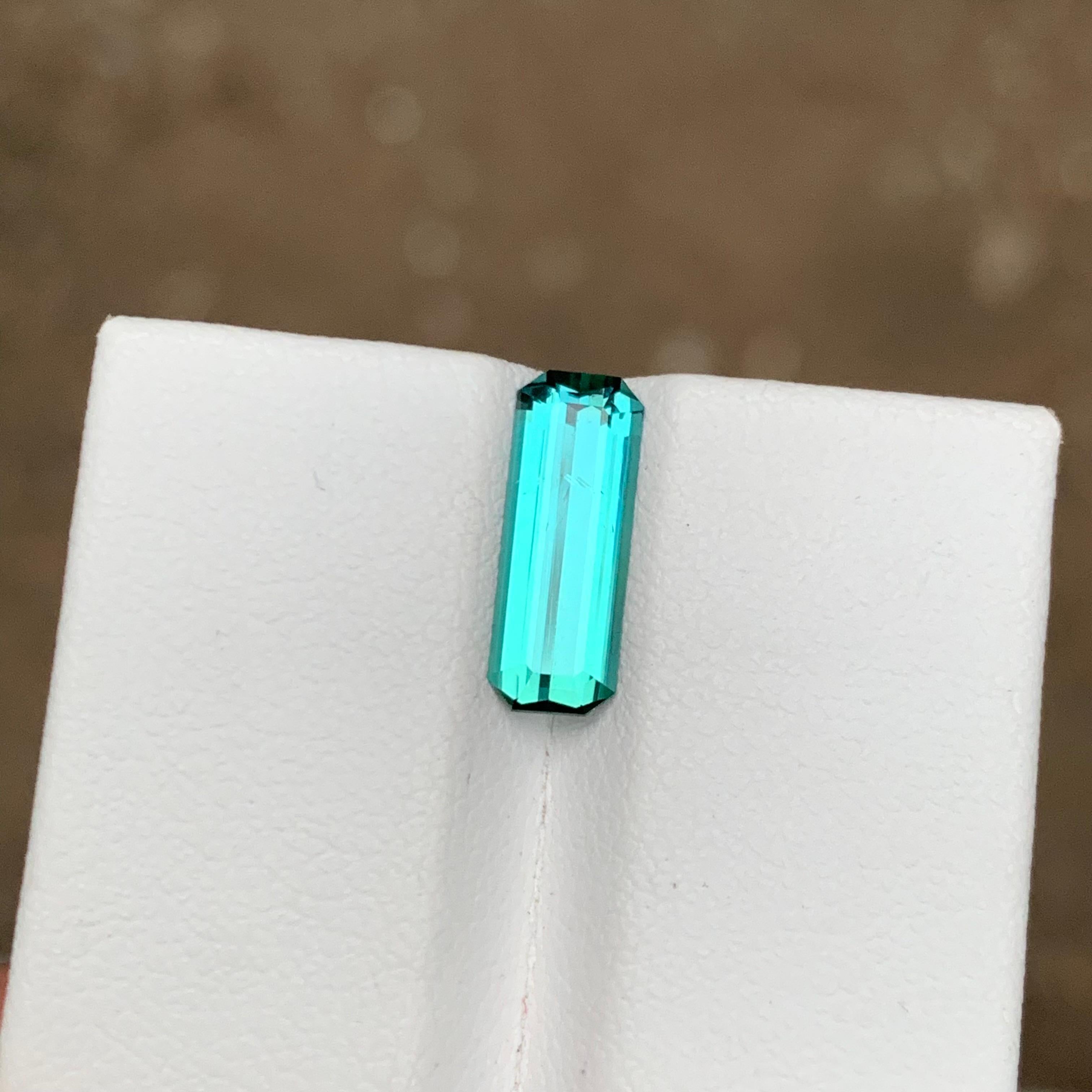 Rare Vivid Neon Bluish Green Hue Tourmaline Gemstone 1.75Ct Emerald Cut for Ring For Sale 5