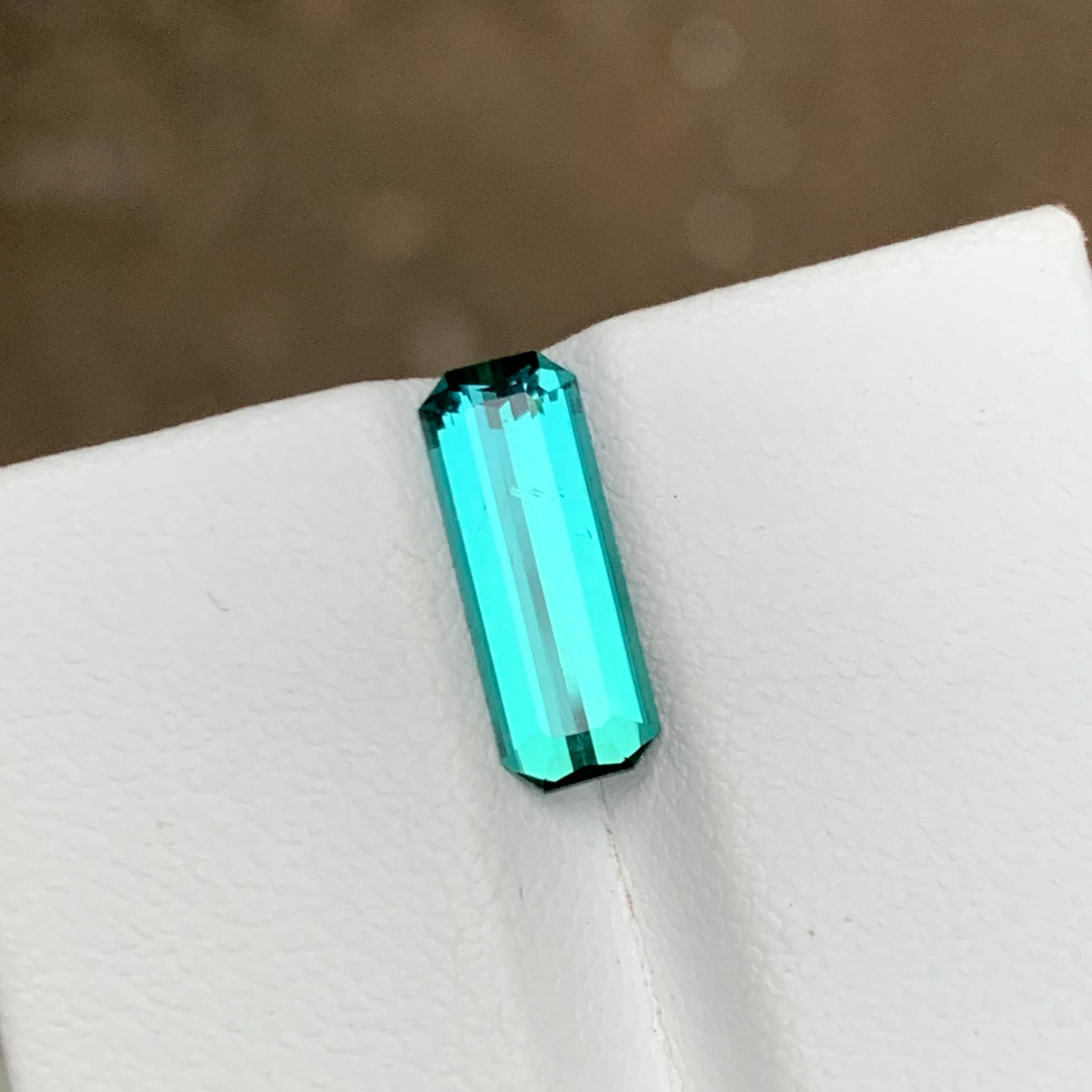 Rare Vivid Neon Bluish Green Hue Tourmaline Gemstone 1.75Ct Emerald Cut for Ring For Sale 6