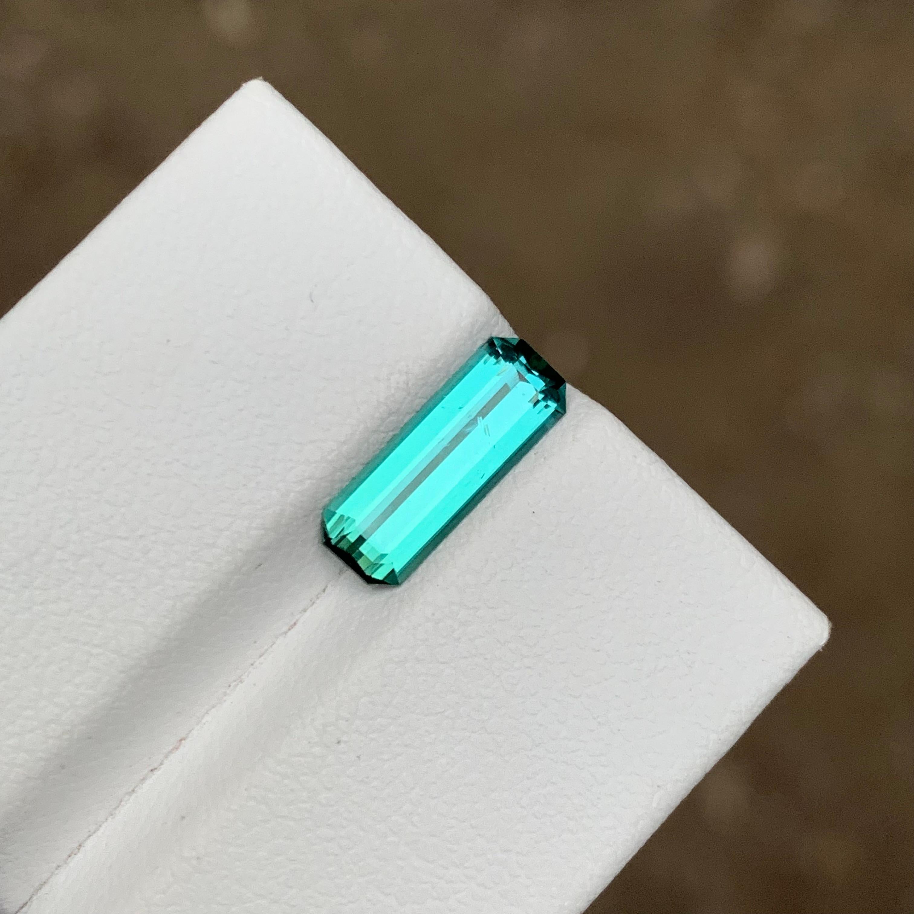 Rare Vivid Neon Bluish Green Hue Tourmaline Gemstone 1.75Ct Emerald Cut for Ring For Sale 1