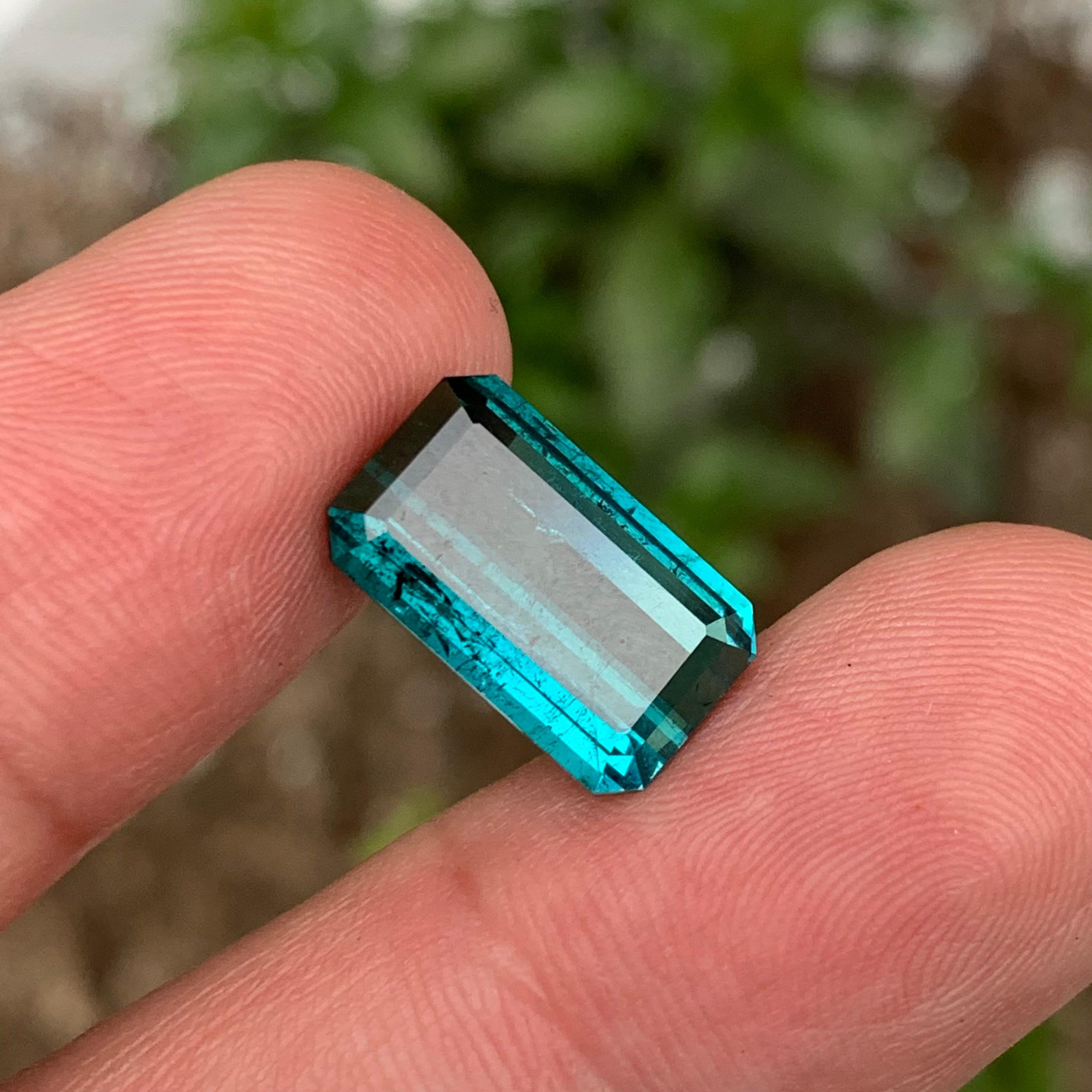 Rare Vivid Neon Blue Tourmaline Gemstone, 6.60 Ct Emerald Cut for Pendant/Ring For Sale 5
