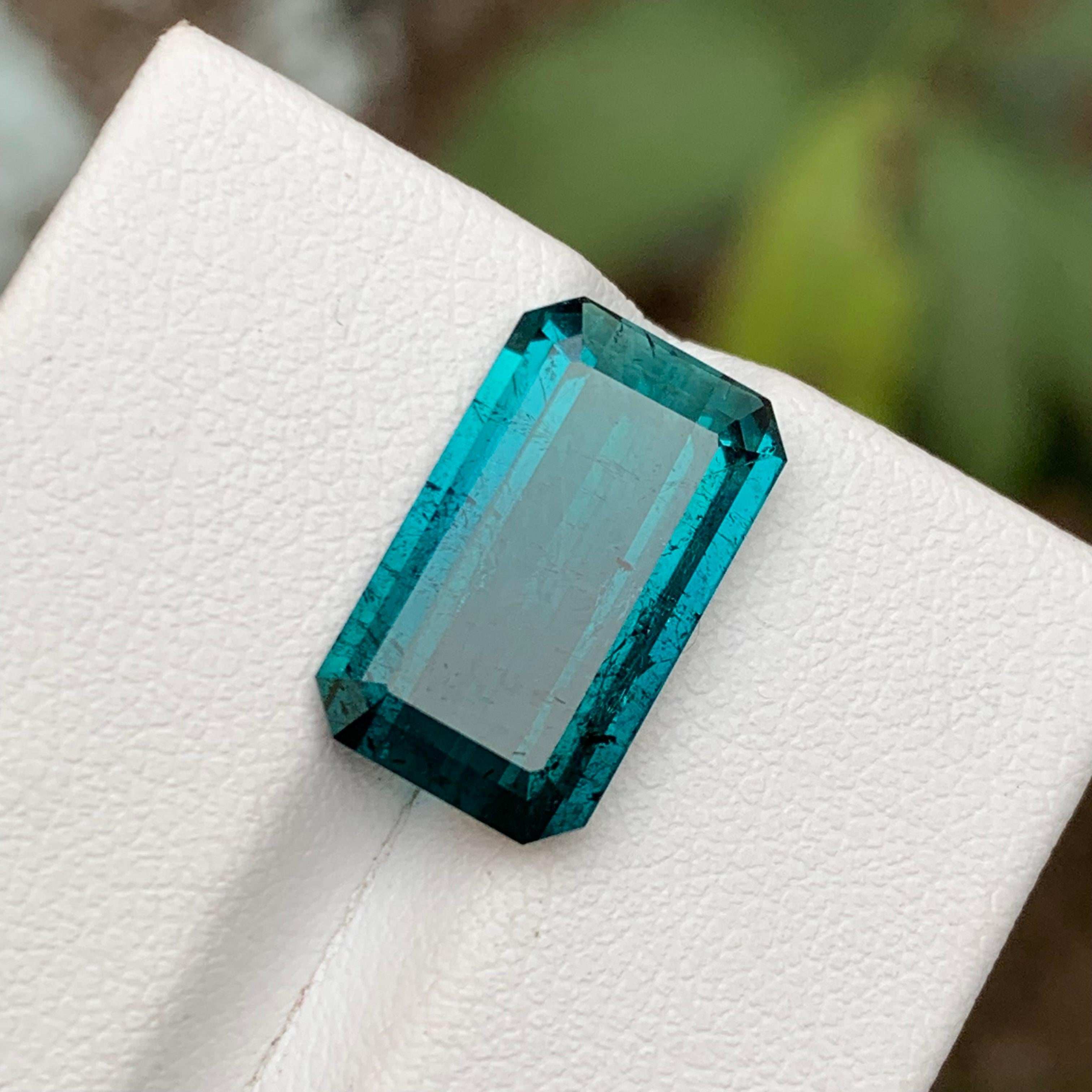 Contemporary Rare Vivid Neon Blue Tourmaline Gemstone, 6.60 Ct Emerald Cut for Pendant/Ring For Sale