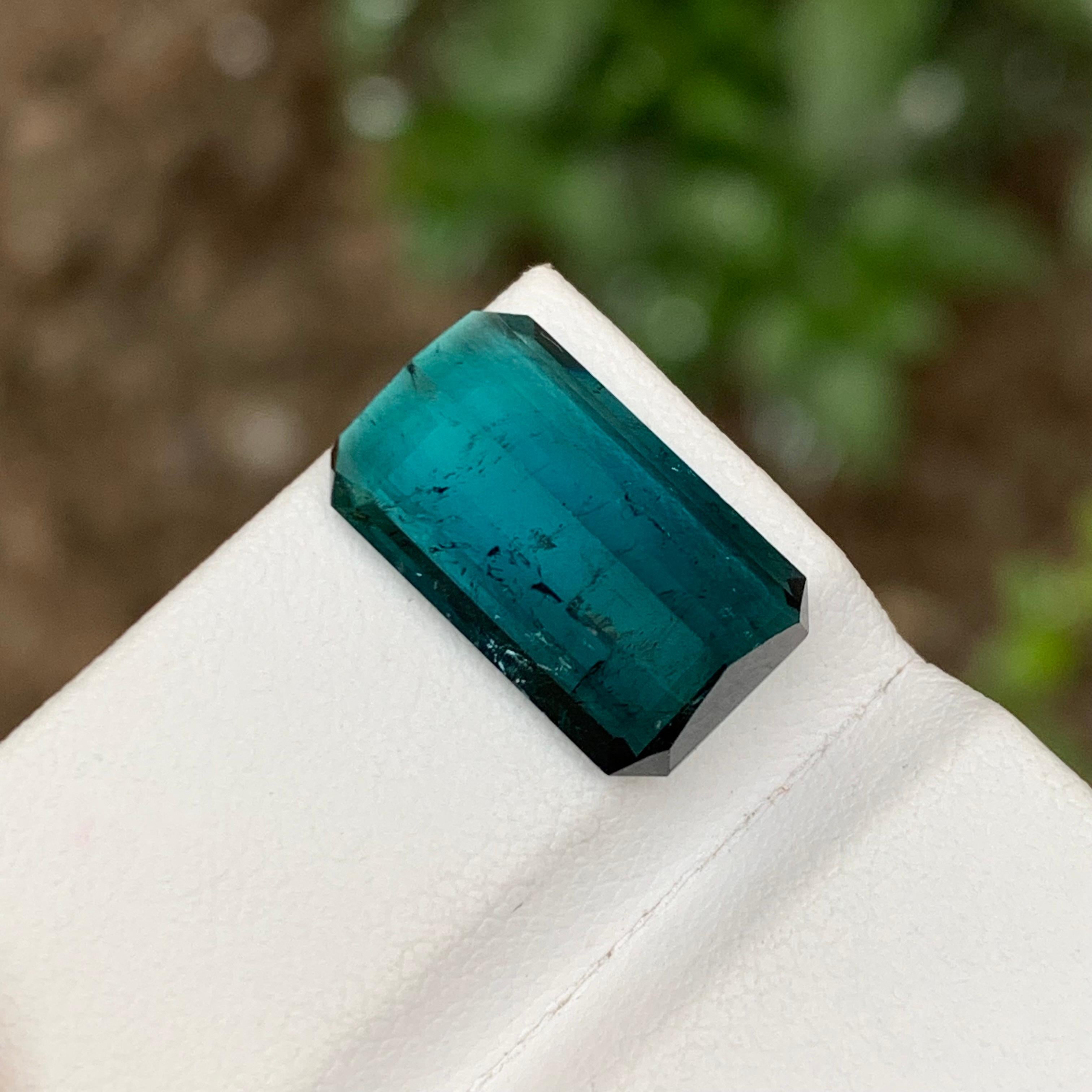 Women's or Men's Rare Vivid Neon Blue Tourmaline Gemstone, 6.60 Ct Emerald Cut for Pendant/Ring For Sale