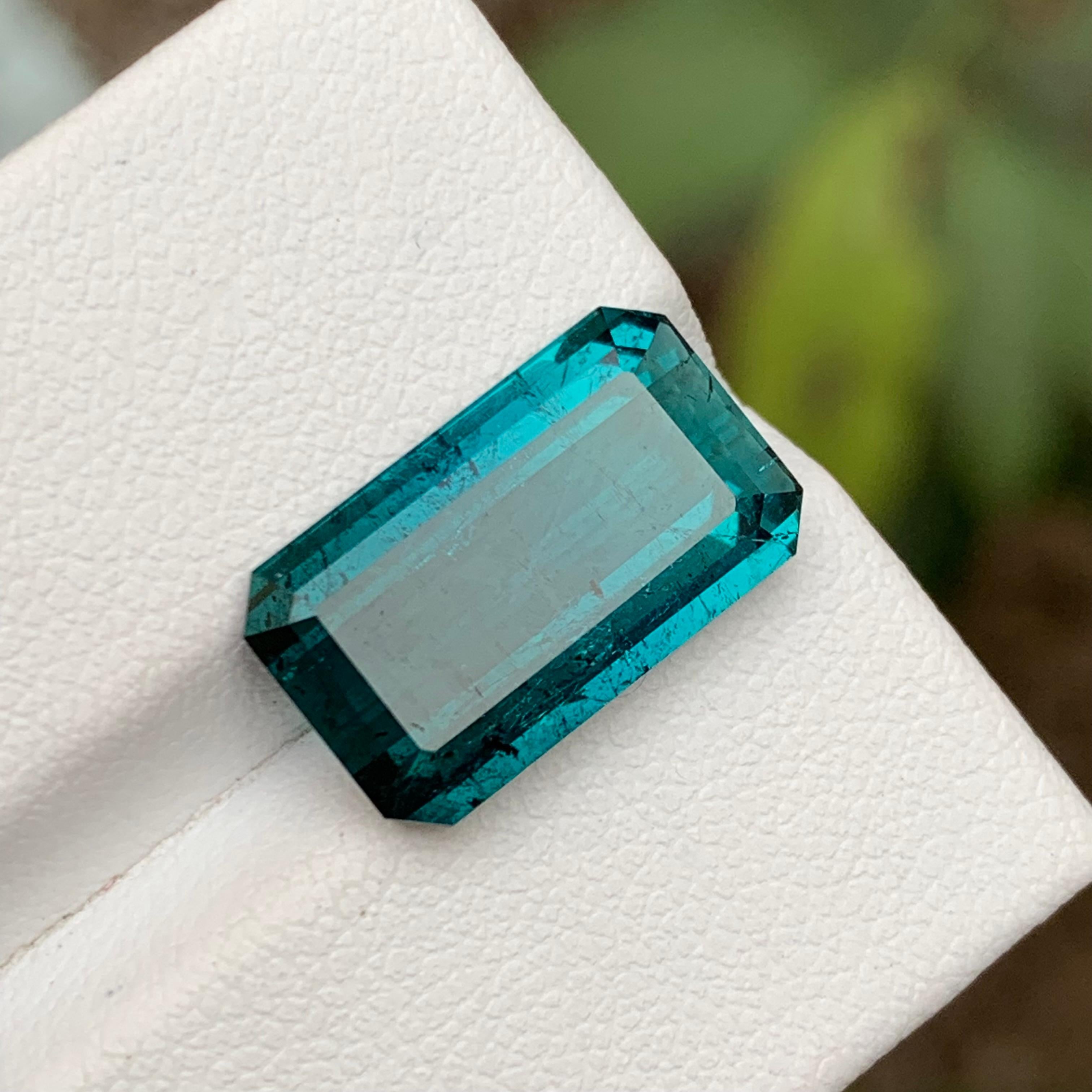 Rare Vivid Neon Blue Tourmaline Gemstone, 6.60 Ct Emerald Cut for Pendant/Ring For Sale 3