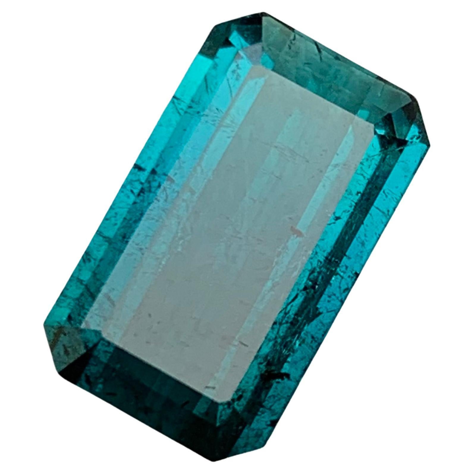 Rare Vivid Neon Blue Tourmaline Gemstone, 6.60 Ct Emerald Cut for Pendant/Ring For Sale