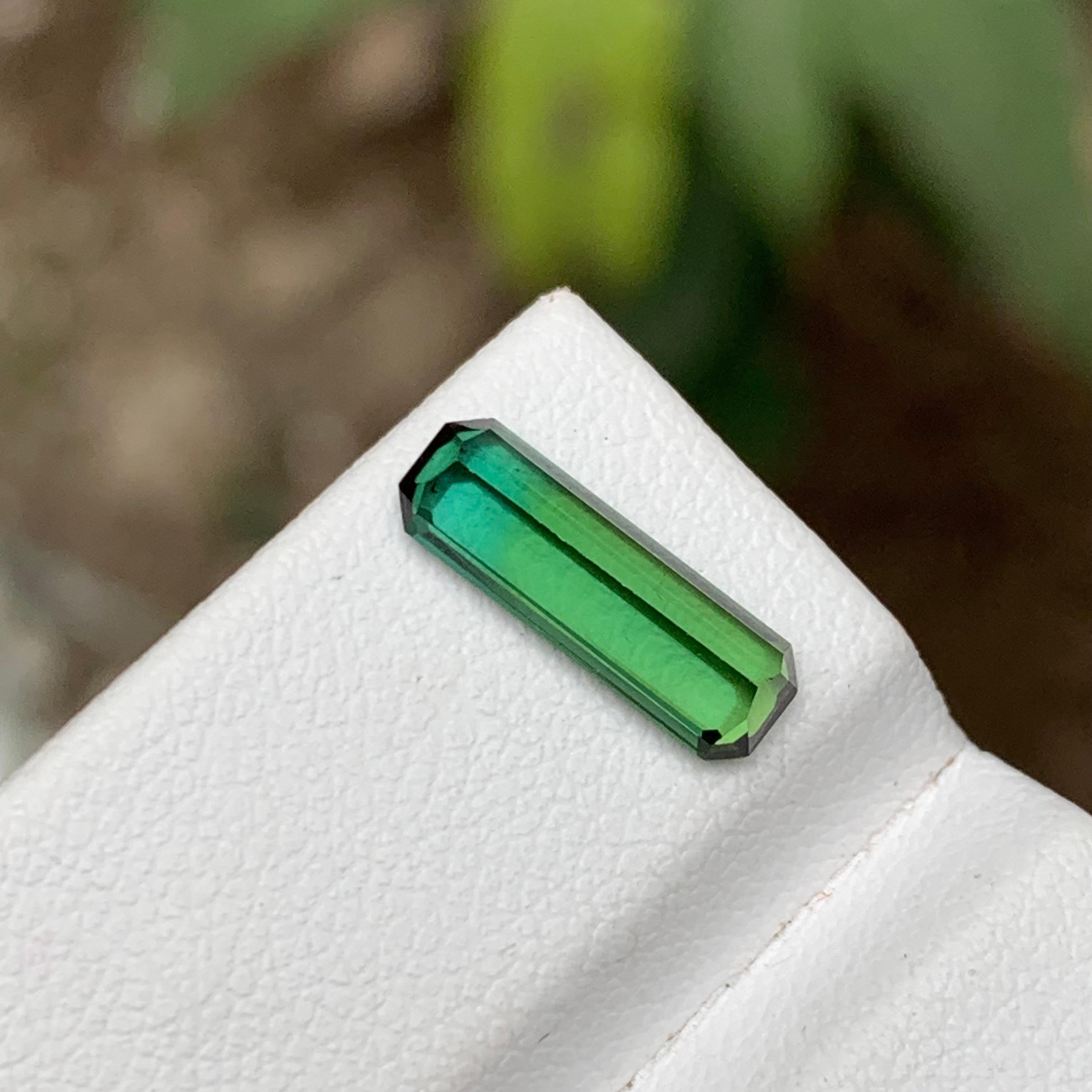 Emerald Cut Rare Vivid Neon Green & Light Neon Blue Bicolor Tourmaline Gemstone, 1.5 Ct-Ring For Sale