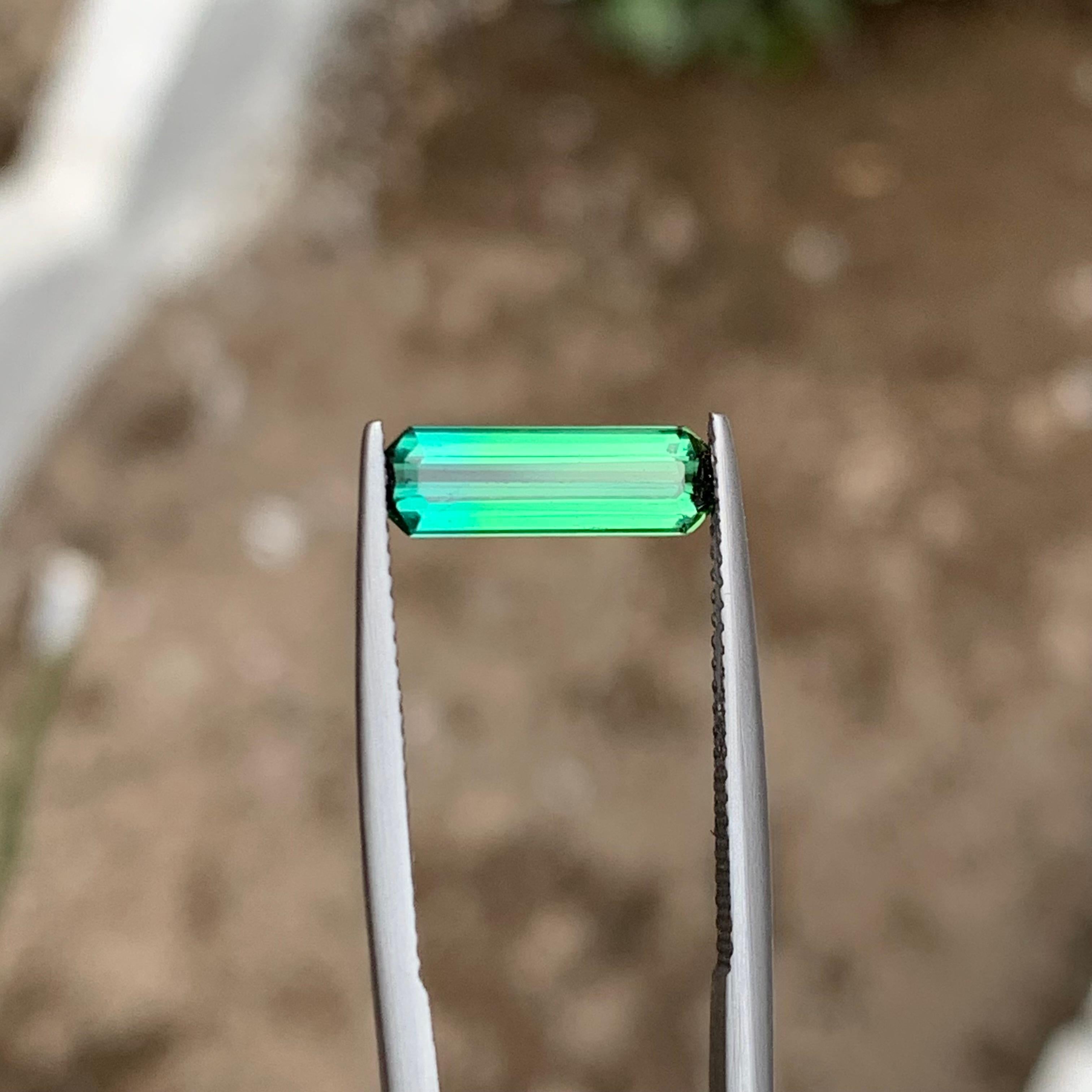 Rare Vivid Neon Green & Light Neon Blue Bicolor Tourmaline Gemstone, 1.5 Ct-Ring For Sale 1
