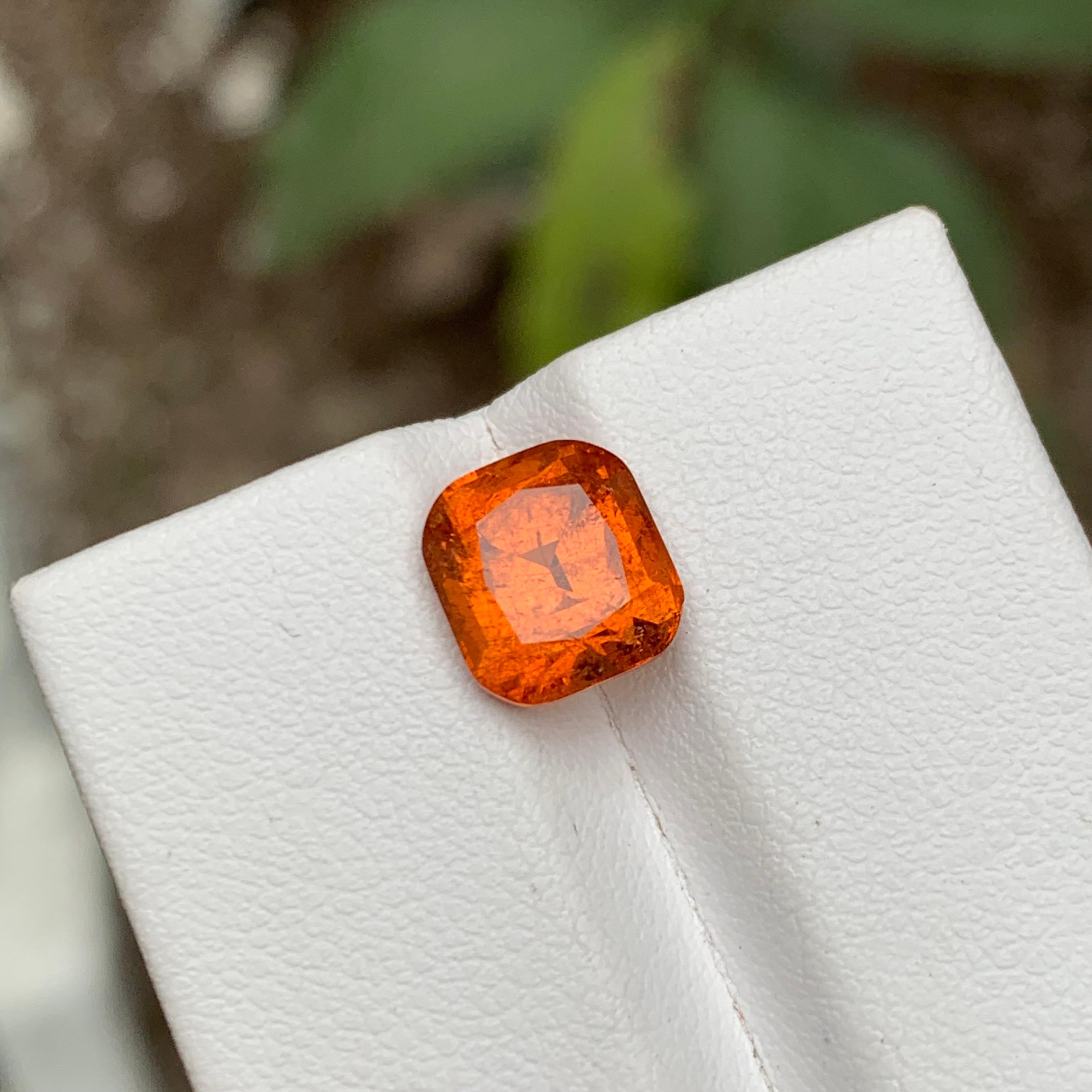 Rare Vivid Orange Natural Mandarin/Spessartine Garnet Gemstone, 3.60 Ct Cushion  For Sale 3