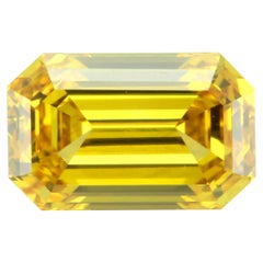 RARE DIAMANT DE COULEUR JAUNE VIF ! - 0,82ct Emerald Cut Fancy Vivid Diamonds jaune vif
