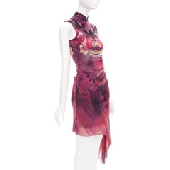 rare VIVIENNE TAM purple Chinese print asymmetric drape qipao dress US0 XS