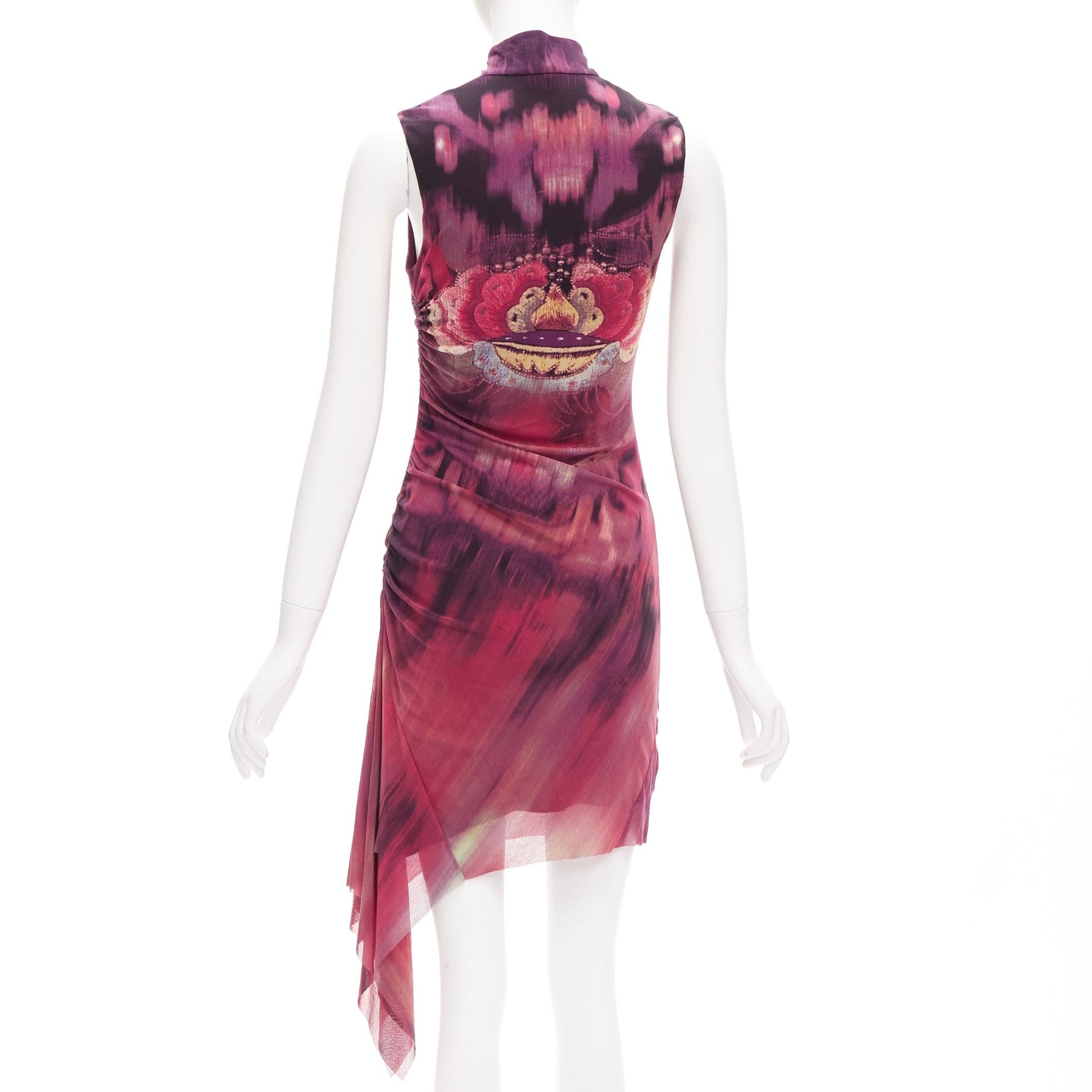 Women's rare VIVIENNE TAM purple Chinese print asymmetric drape qipao dress US0 XS
