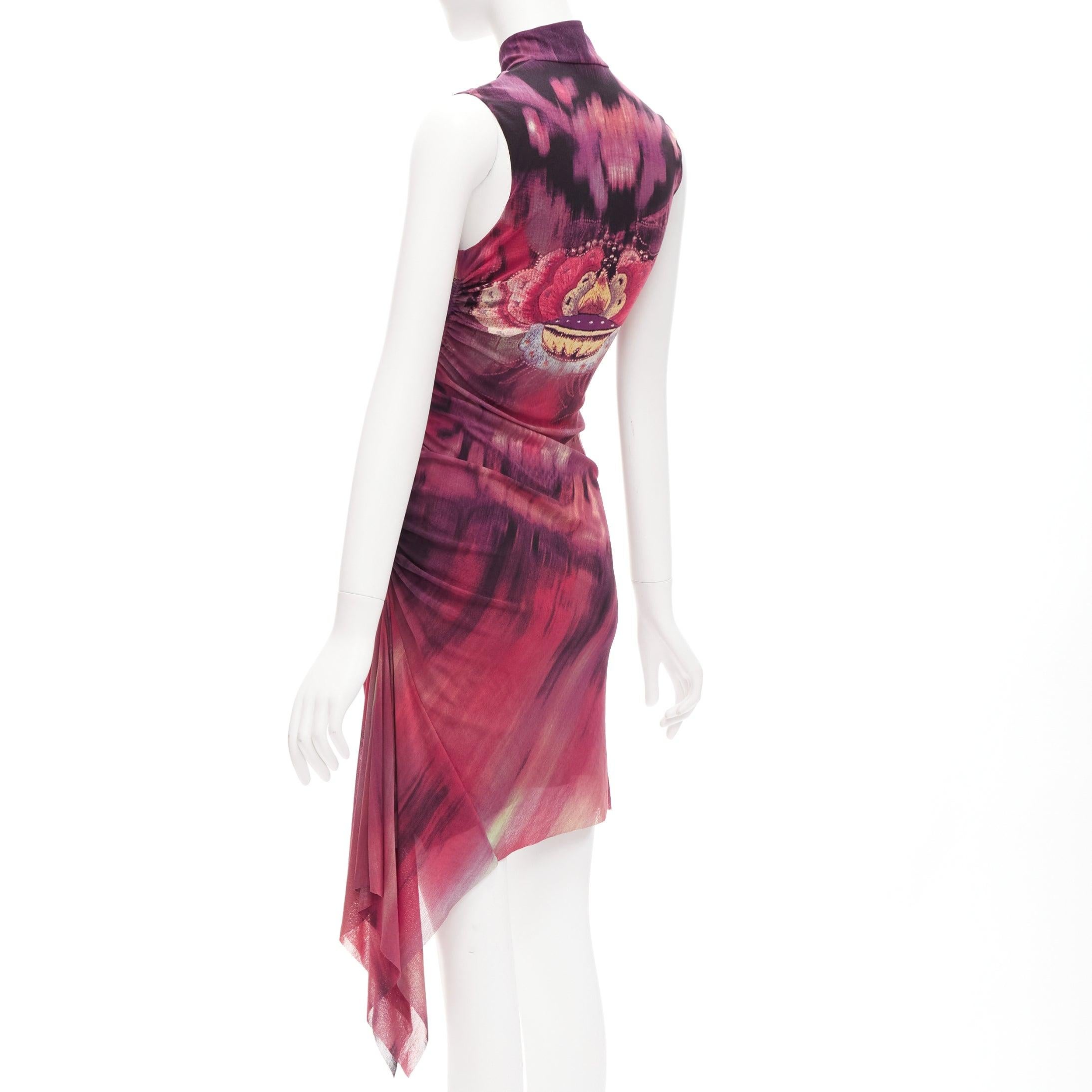 rare VIVIENNE TAM purple Chinese print asymmetric drape qipao dress US0 XS 1
