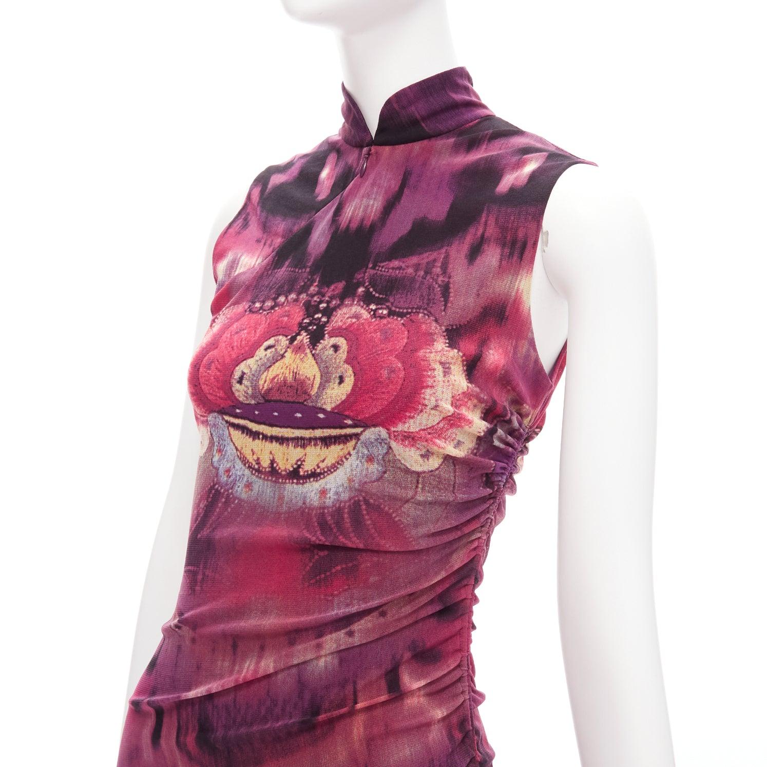 rare VIVIENNE TAM purple Chinese print asymmetric drape qipao dress US0 XS 3