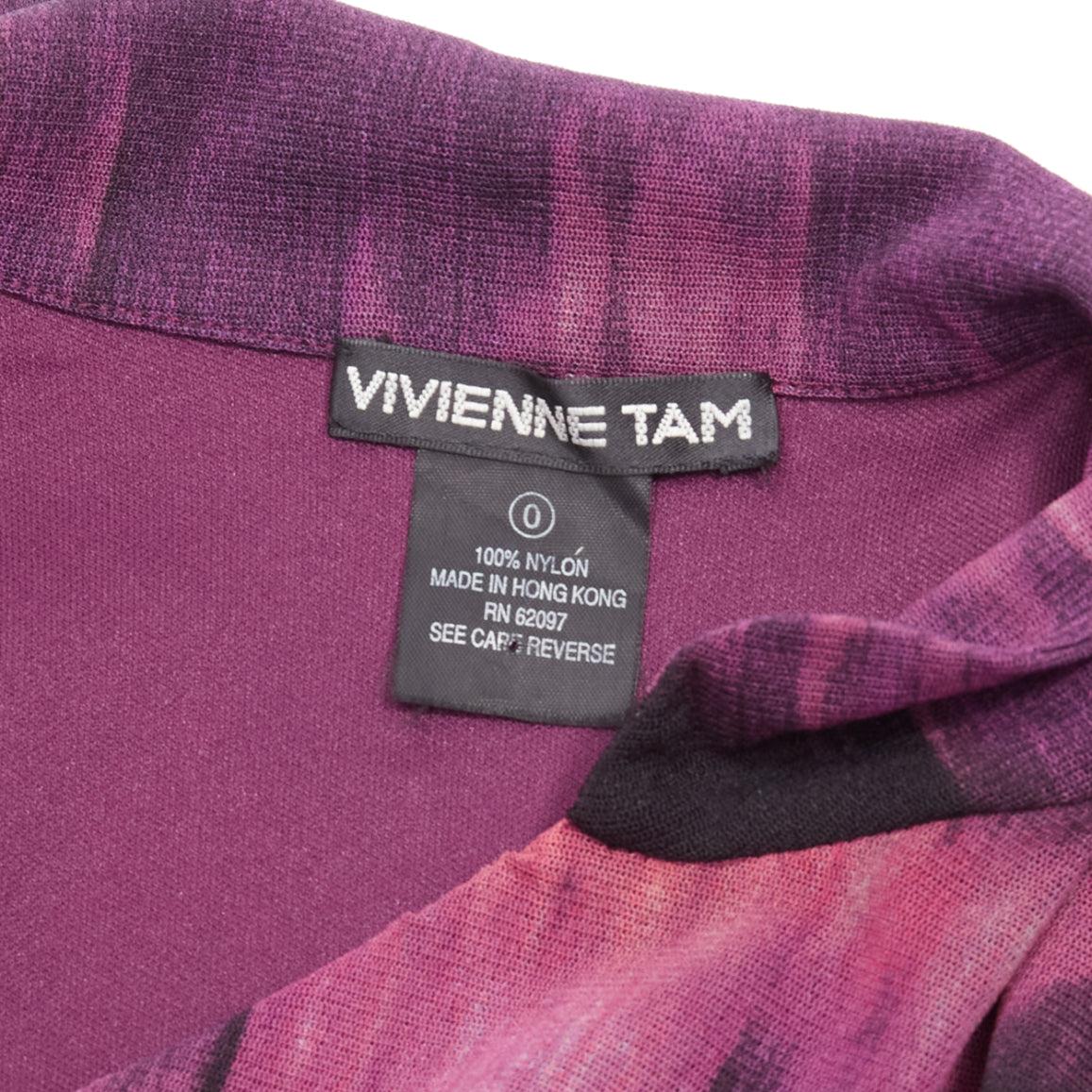 rare VIVIENNE TAM purple Chinese print asymmetric drape qipao dress US0 XS 4