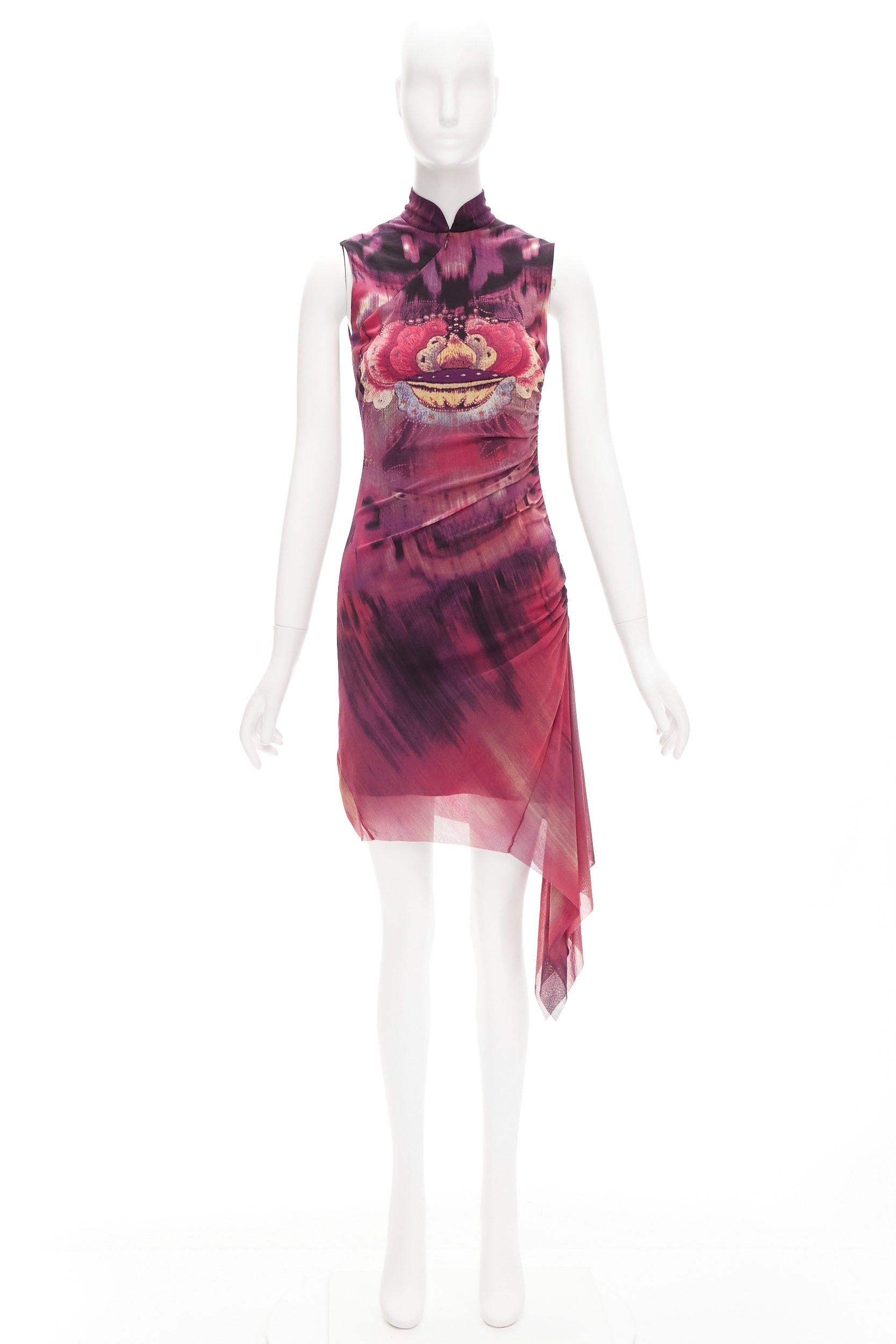 rare VIVIENNE TAM purple Chinese print asymmetric drape qipao dress US0 XS 5