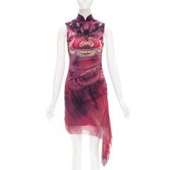 rare VIVIENNE TAM purple Chinese print asymmetric drape qipao dress US0 XS