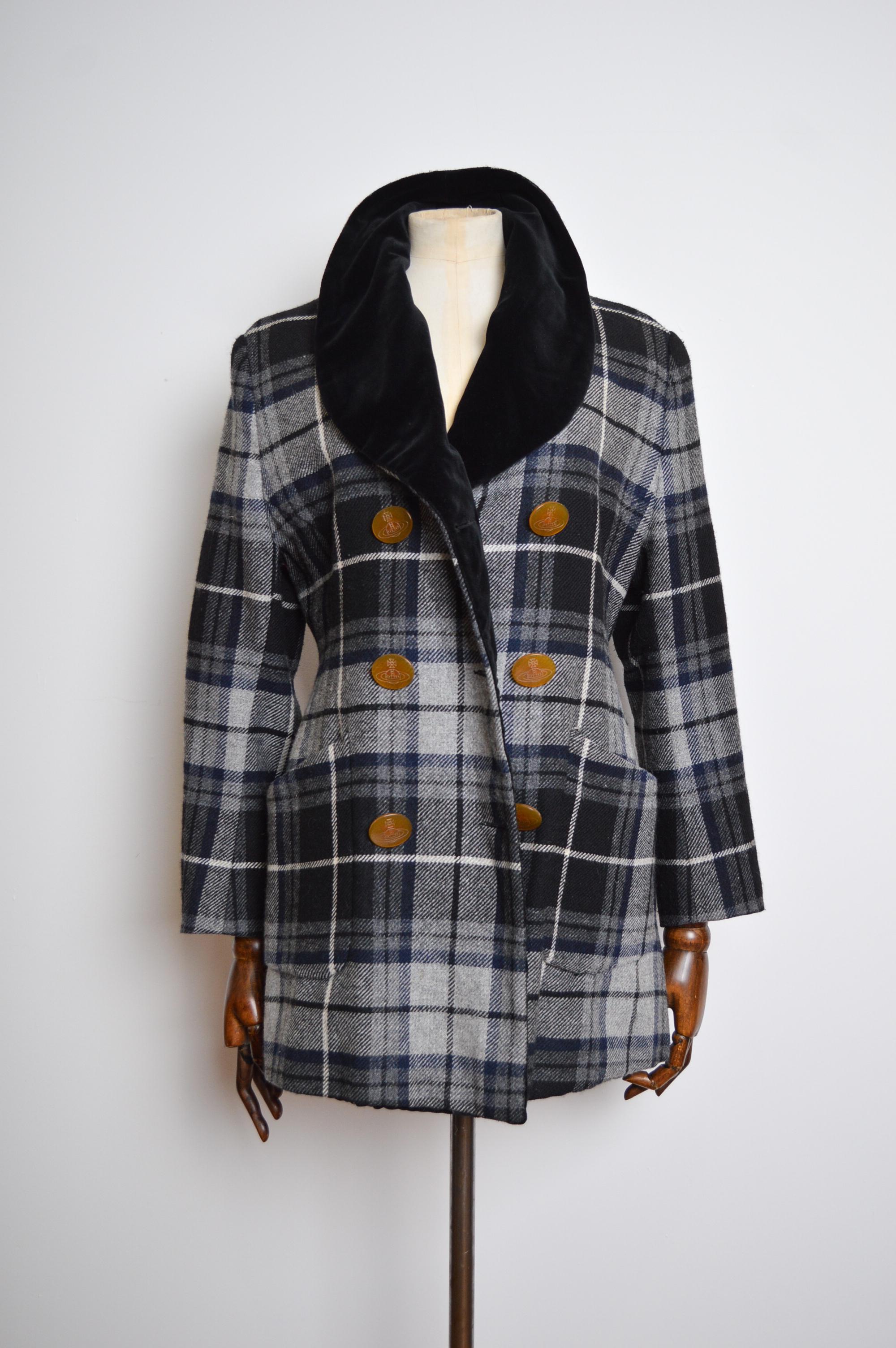 Rare Vivienne Westwood 3 Suisses AW 1995/ 1996 Collab Checked Tartan Wool Coat  For Sale 10