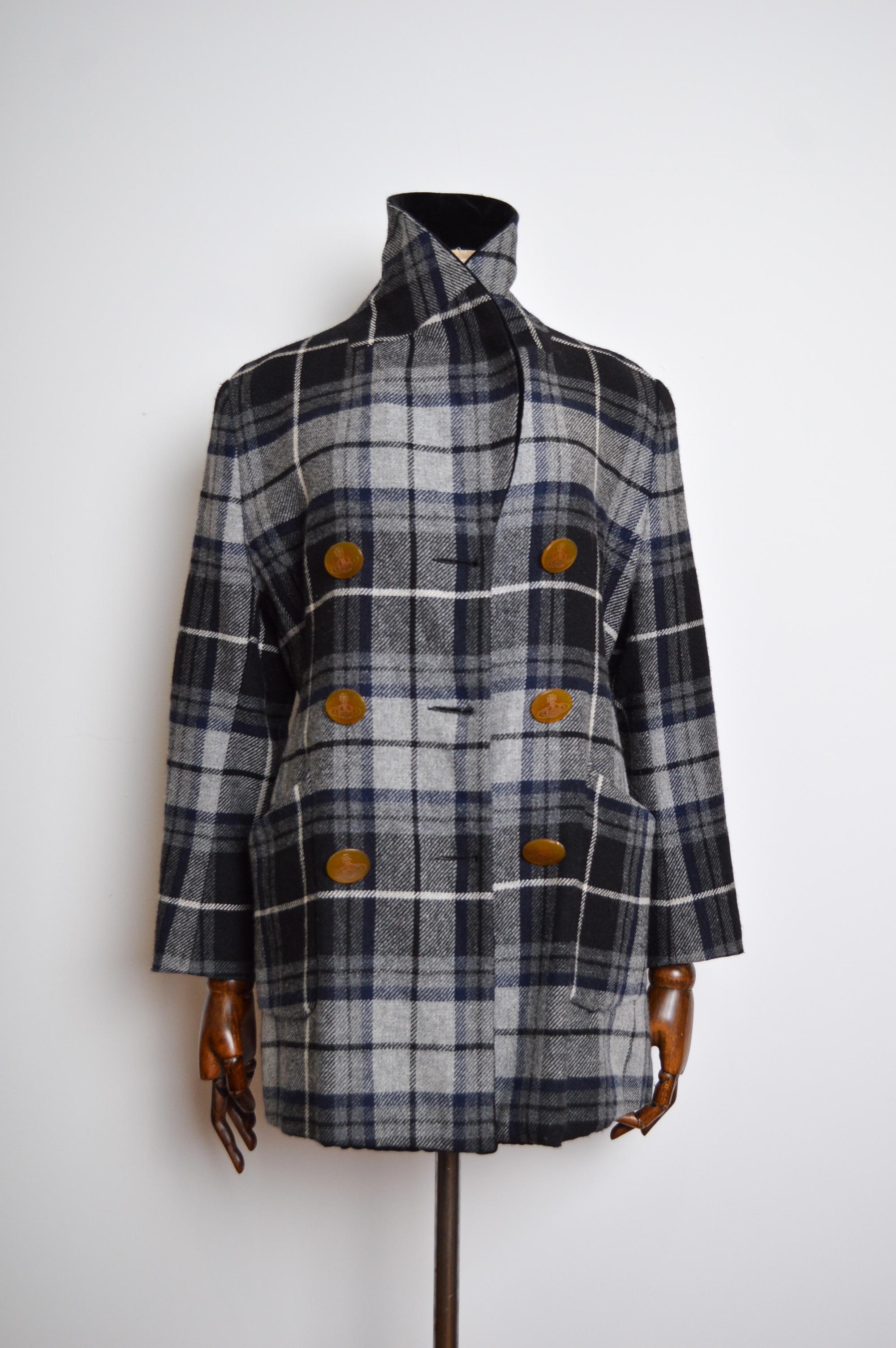 Rare Vivienne Westwood 3 Suisses AW 1995/ 1996 Collab Checked Tartan Wool Coat  For Sale 3
