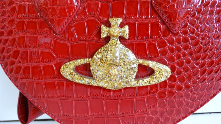 Vivienne Westwood 2way Bag croc gold orb red heart shape New