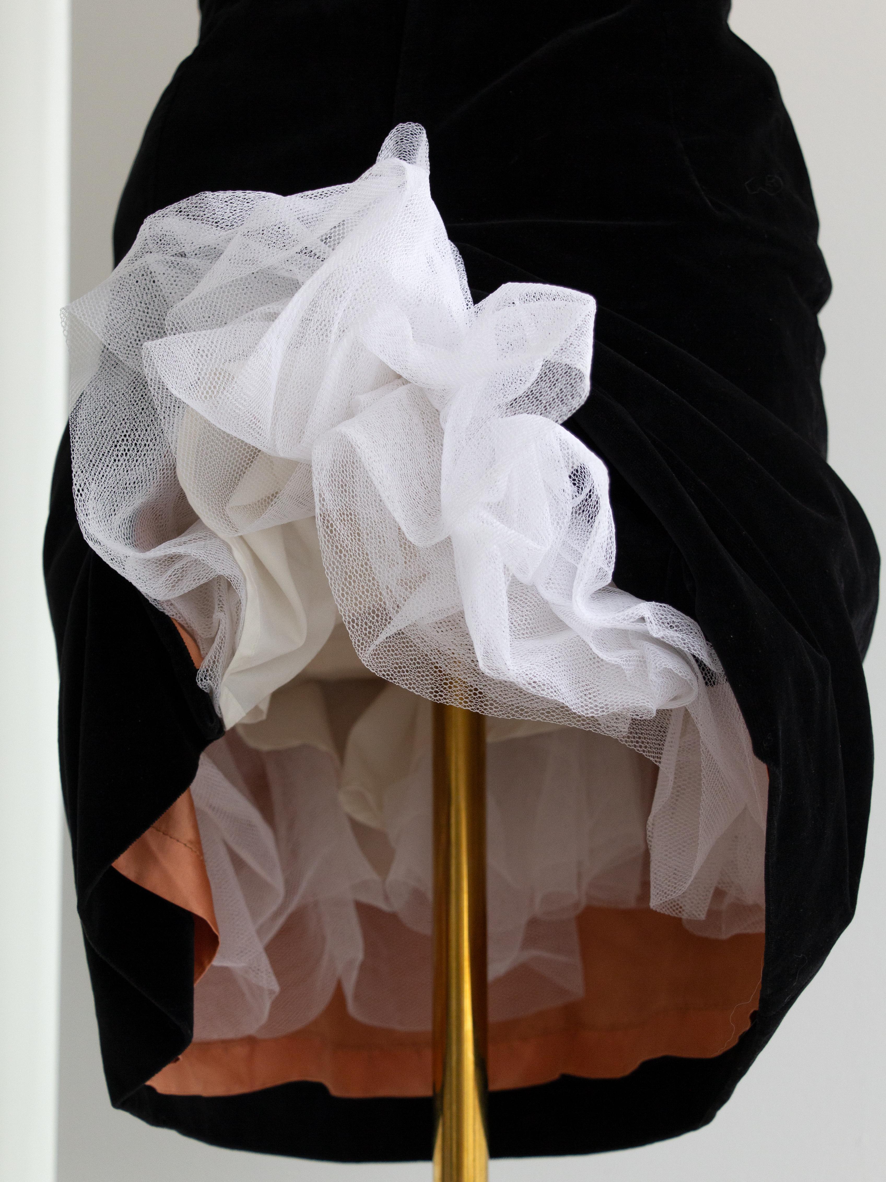 Rare Vivienne Westwood Vintage 90s Black Velvet White Tulle Bustle Mini Skirt 5
