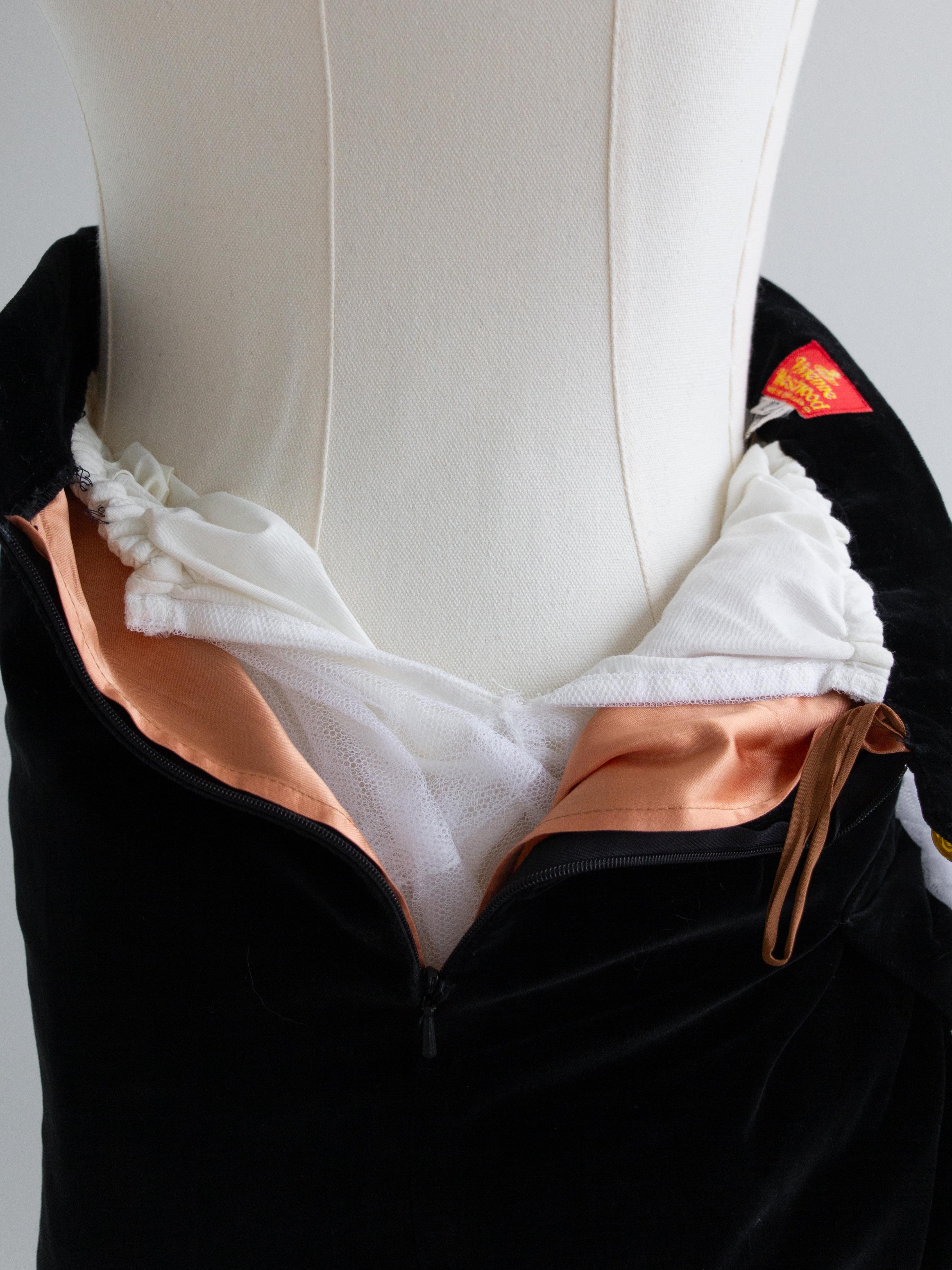 Rare Vivienne Westwood Vintage 90s Black Velvet White Tulle Bustle Mini Skirt 7