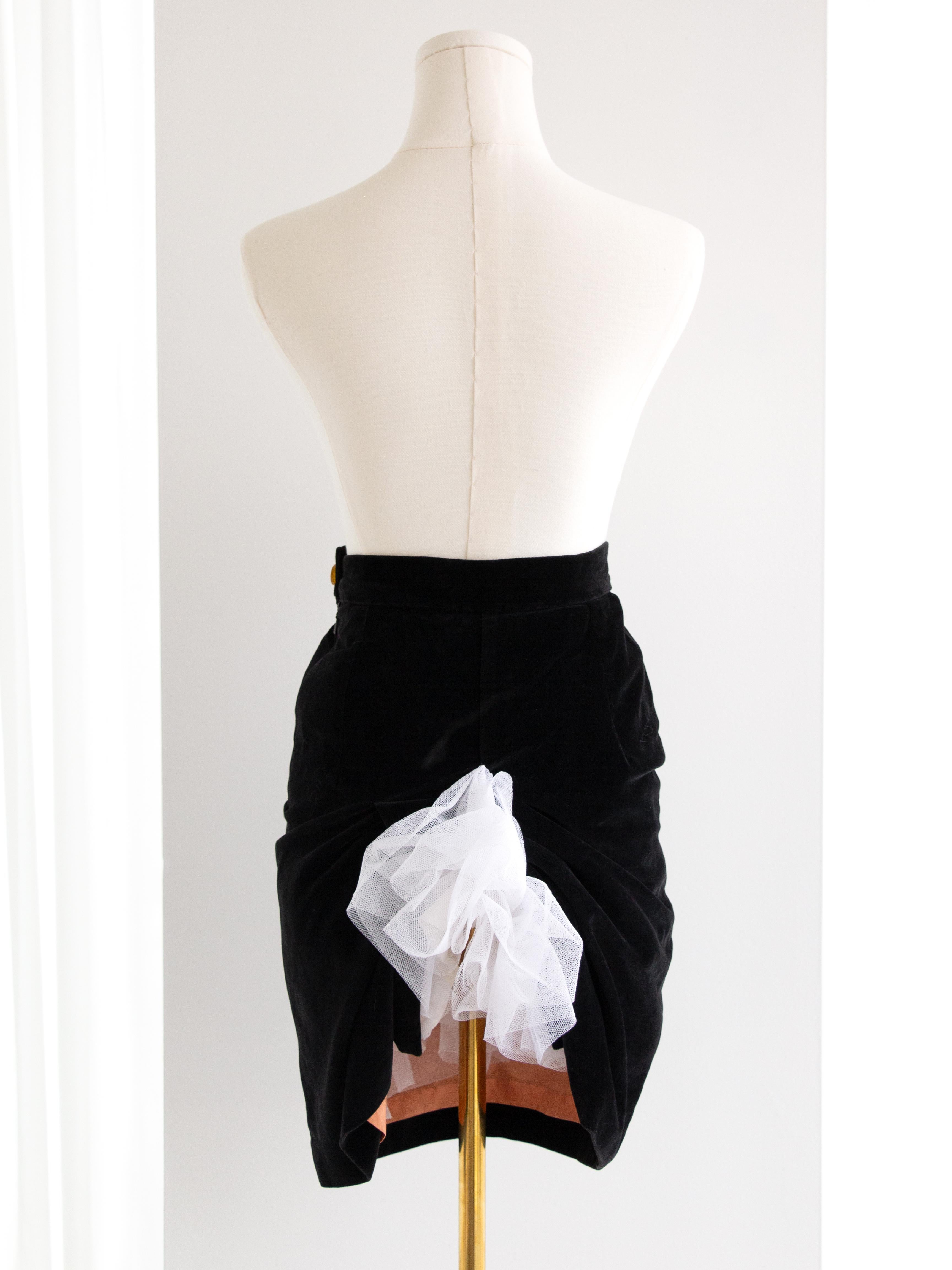 Rare Vivienne Westwood Vintage 90s Black Velvet White Tulle Bustle Mini Skirt 1