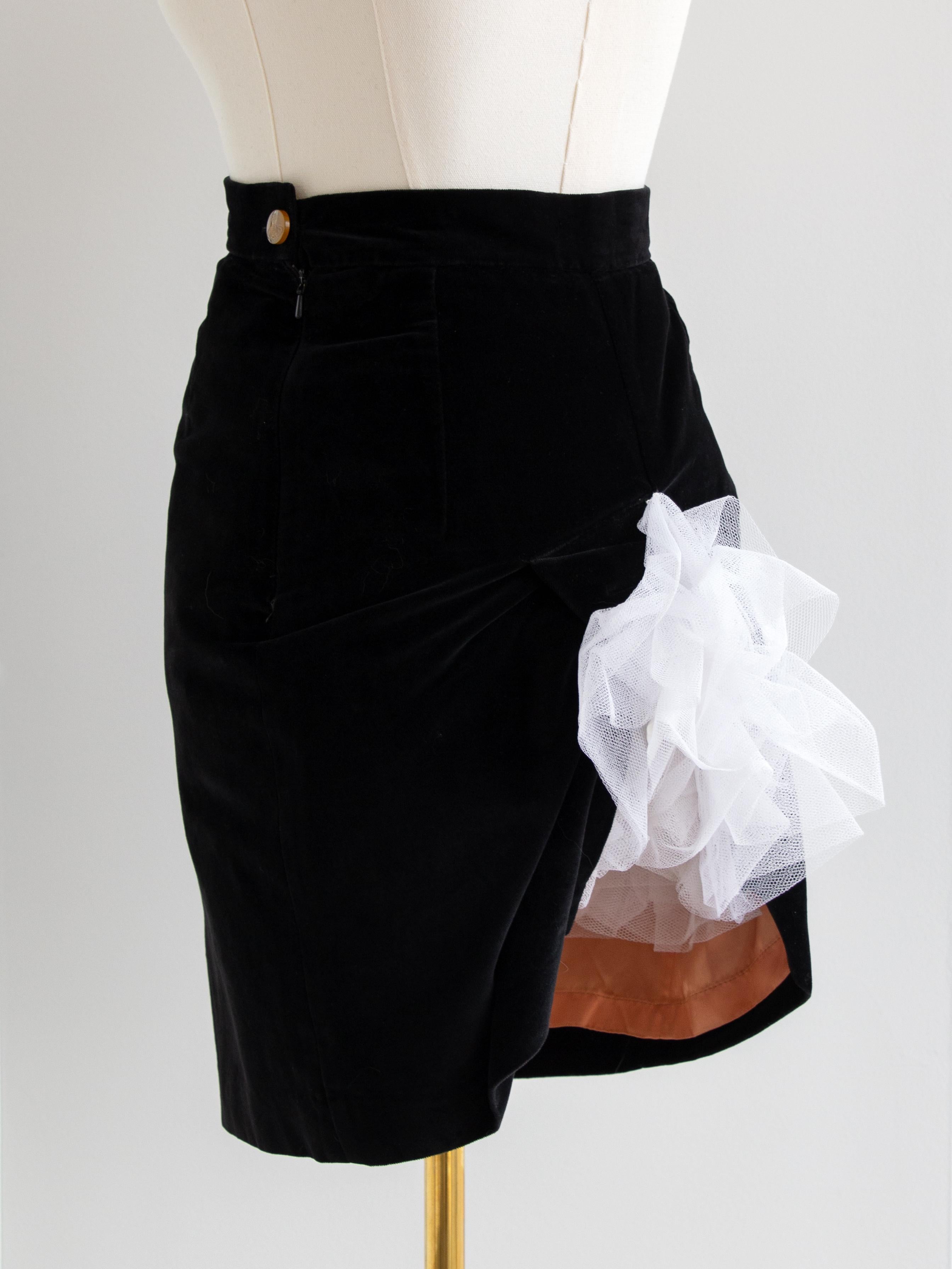 Rare Vivienne Westwood Vintage 90s Black Velvet White Tulle Bustle Mini Skirt 2