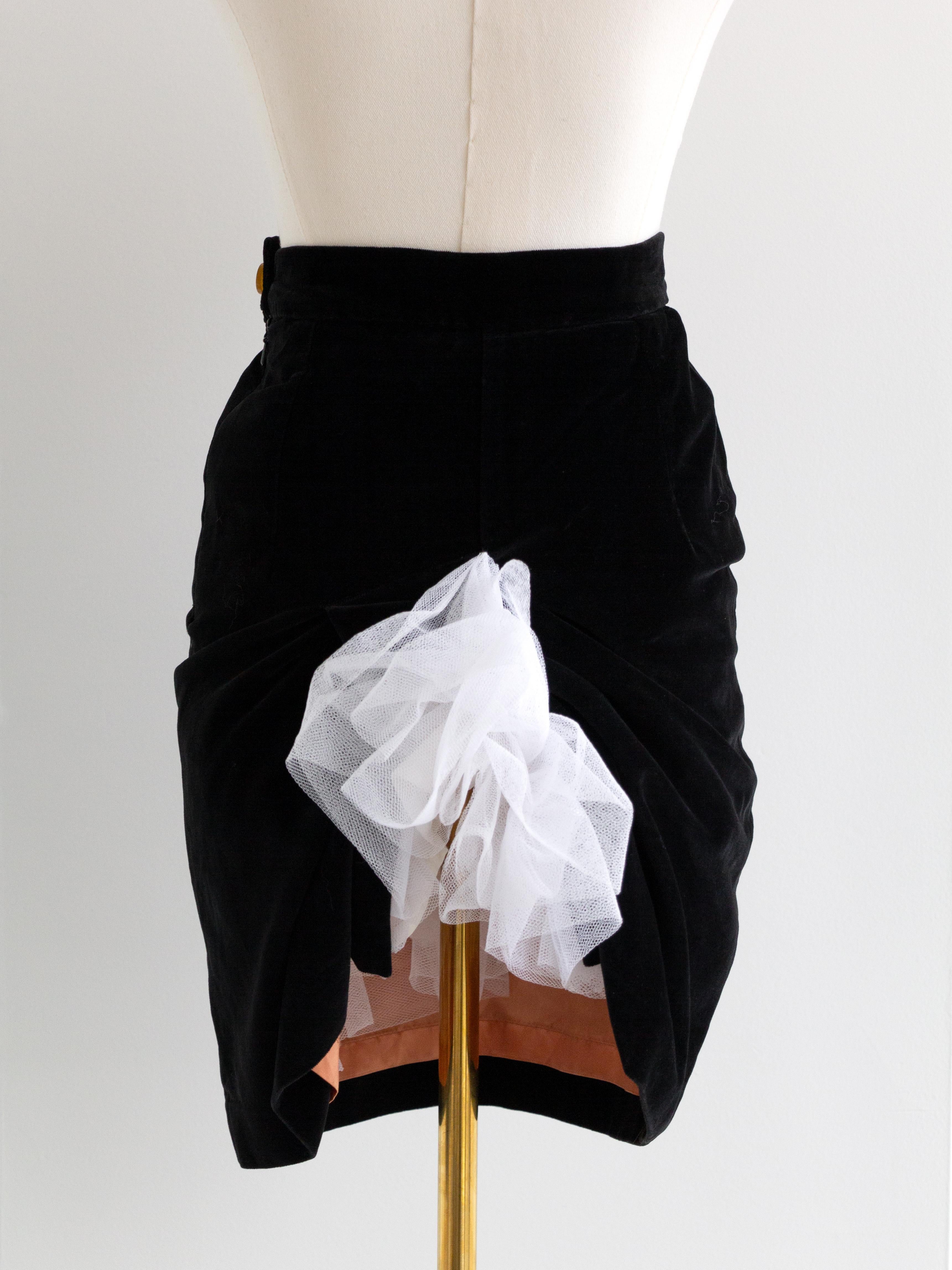 Rare Vivienne Westwood Vintage 90s Black Velvet White Tulle Bustle Mini Skirt 3