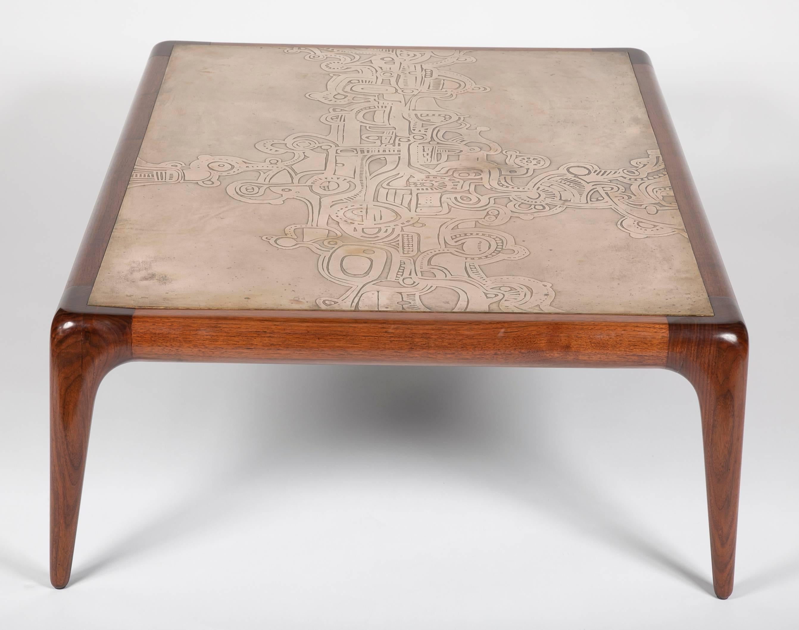 Rare Vladimir Kagan Coffee Table with Unique Bronze Relief Top 4