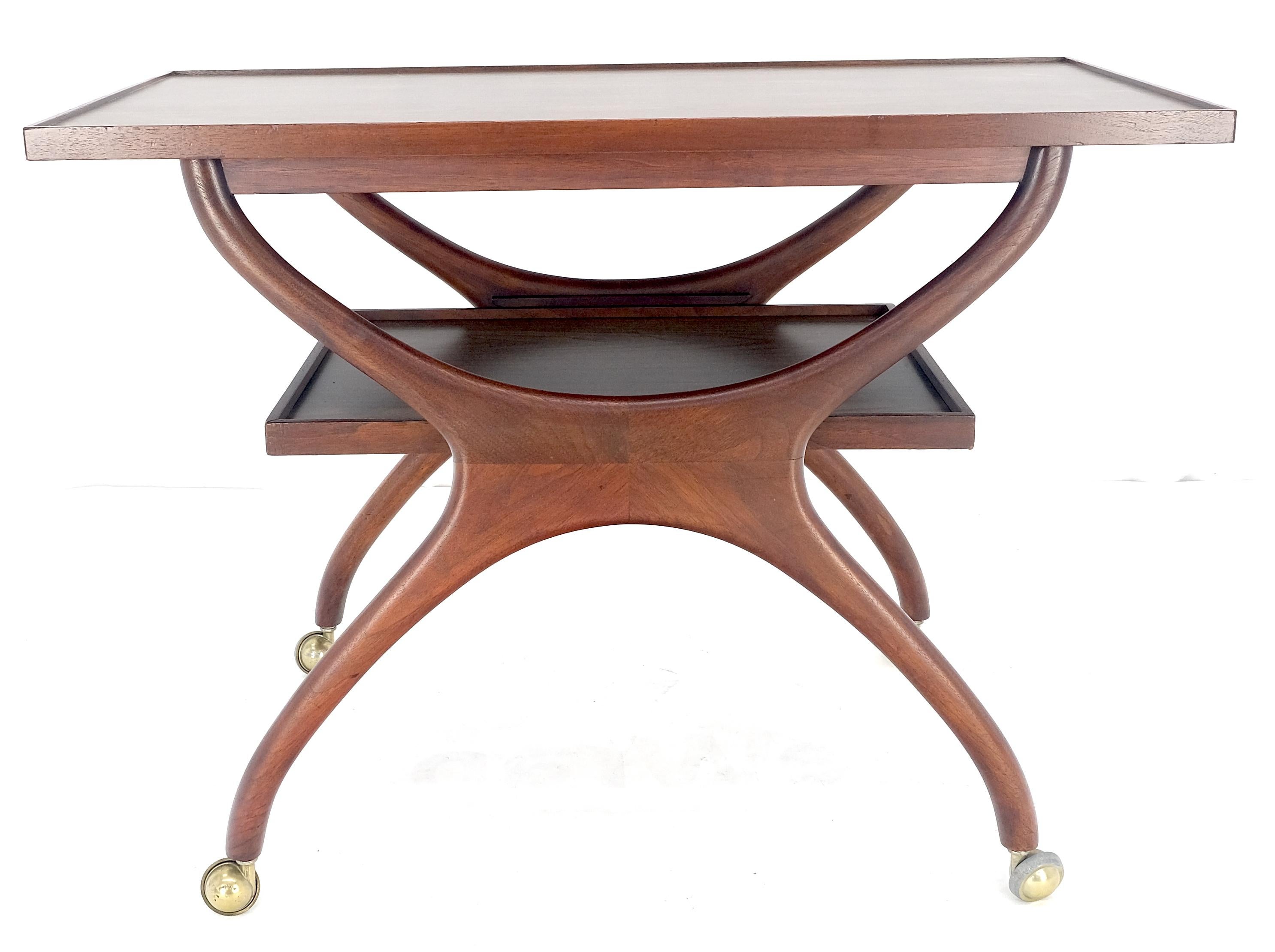 Lacquered Rare Vladimir Kagan Solid Walnut Laminate Top Rolling Serving Tea Cart Bar MINT! For Sale