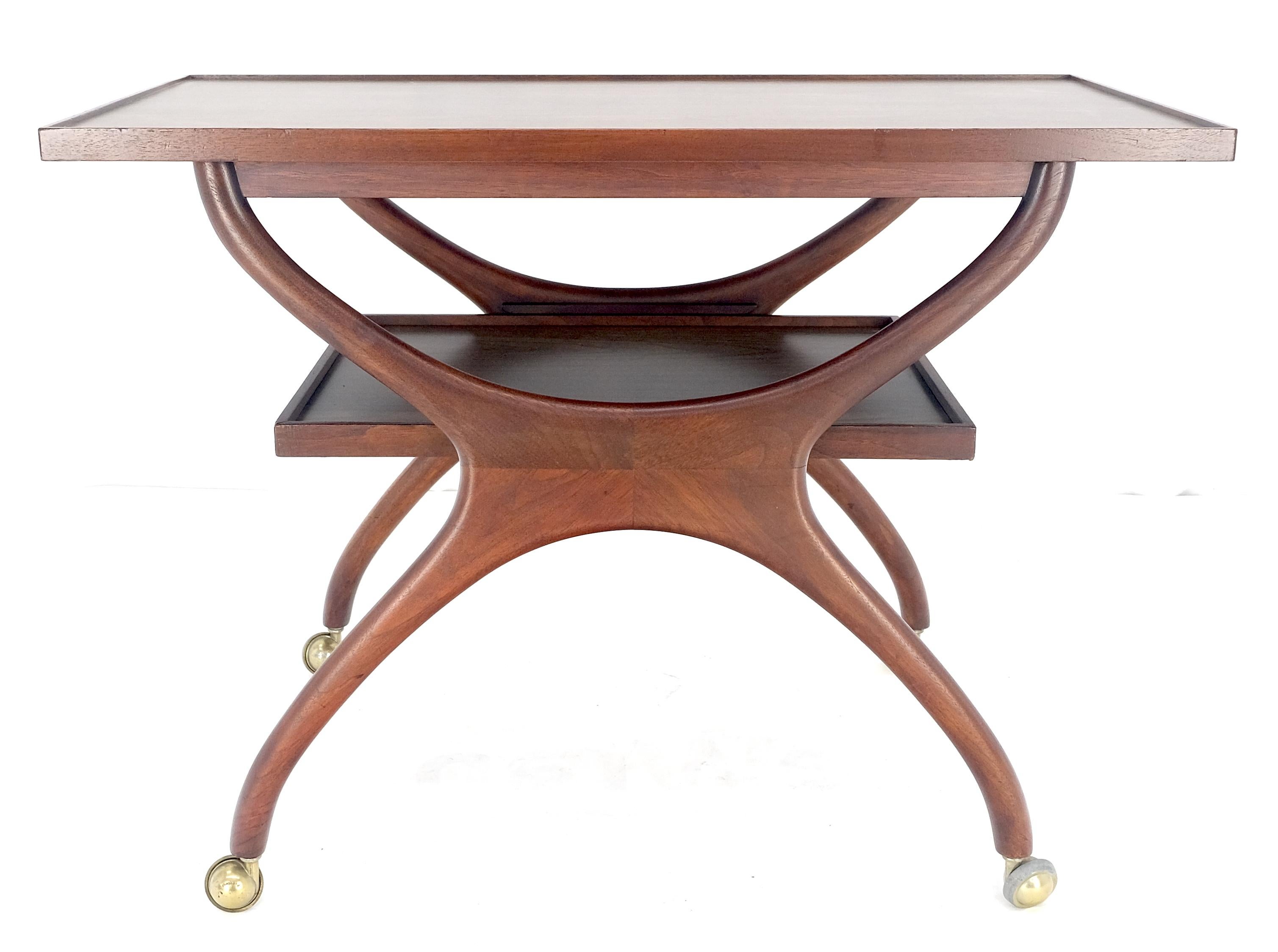 Rare Vladimir Kagan Solid Walnut Laminate Top Rolling Serving Tea Cart Bar MINT! In Good Condition For Sale In Rockaway, NJ