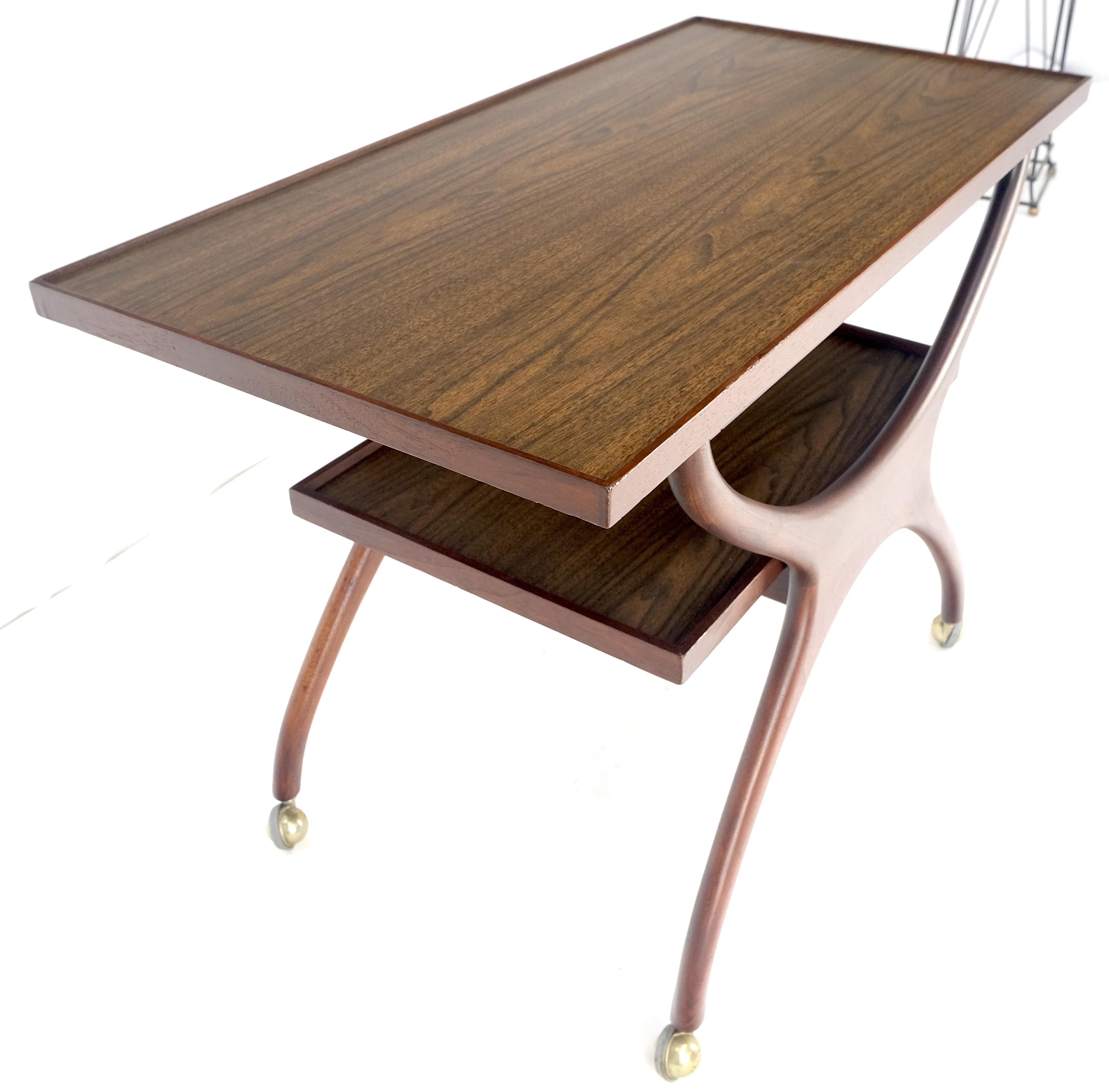 Rare Vladimir Kagan Solid Walnut Laminate Top Rolling Serving Tea Cart Bar MINT! For Sale 2