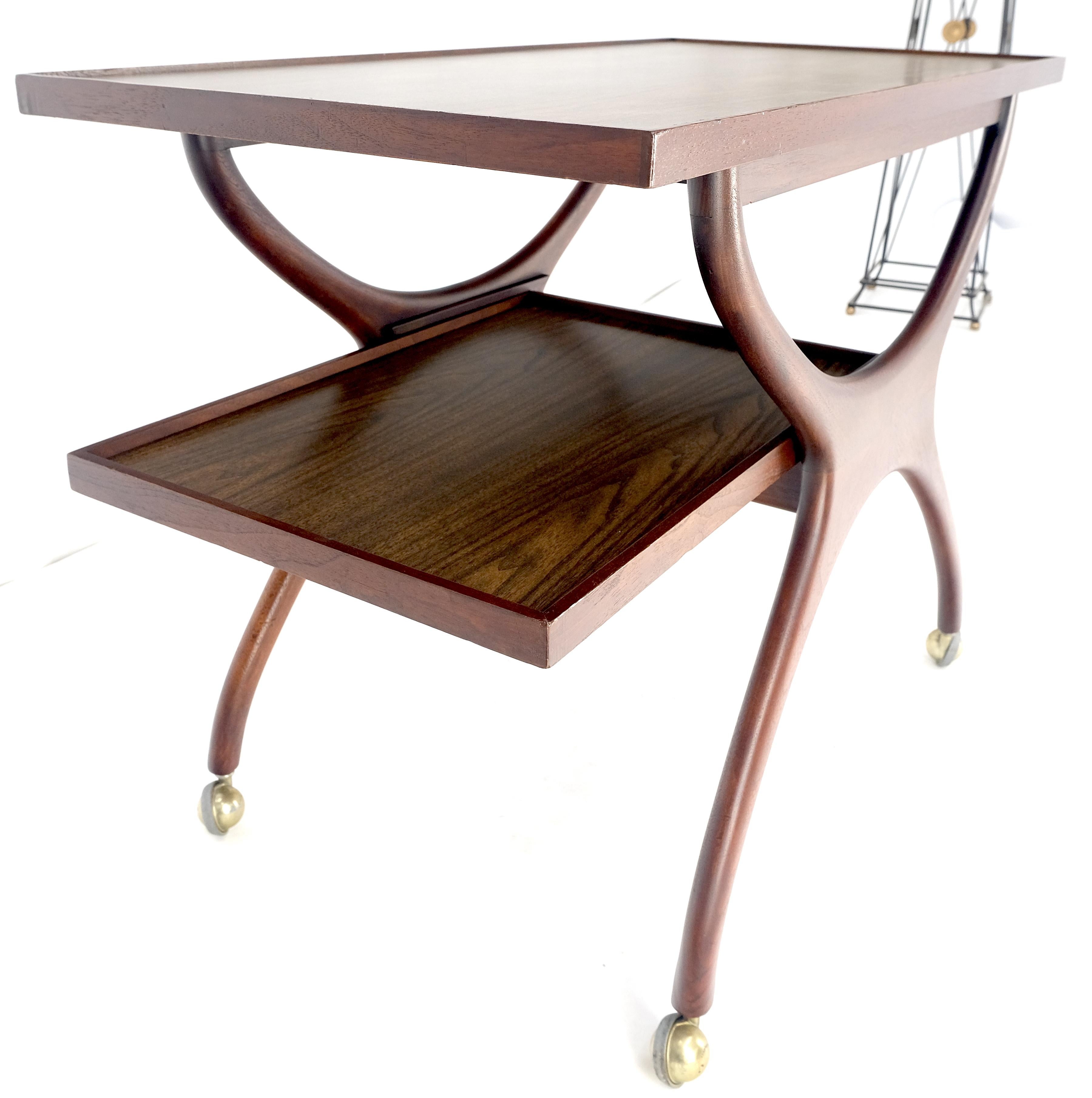 Rare Vladimir Kagan Solid Walnut Laminate Top Rolling Serving Tea Cart Bar MINT! For Sale 3