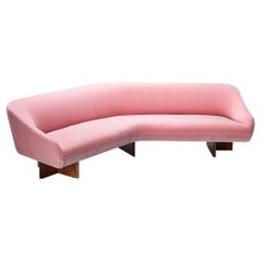 Rare Vladimir Kagan 'Wide Angle' Sofa in Purple Pink Mohair and Walnut 