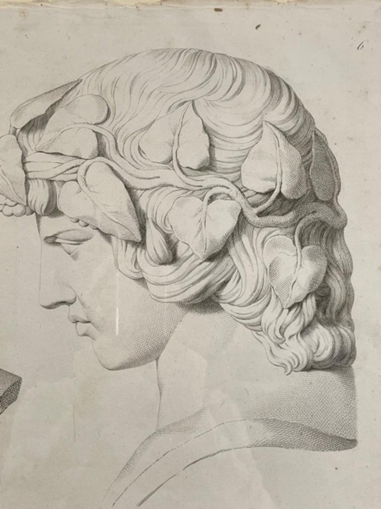 Wood Rare Volpato Sculpture Head Study from Italy Print circa 1755 Custom Mat & Frame For Sale