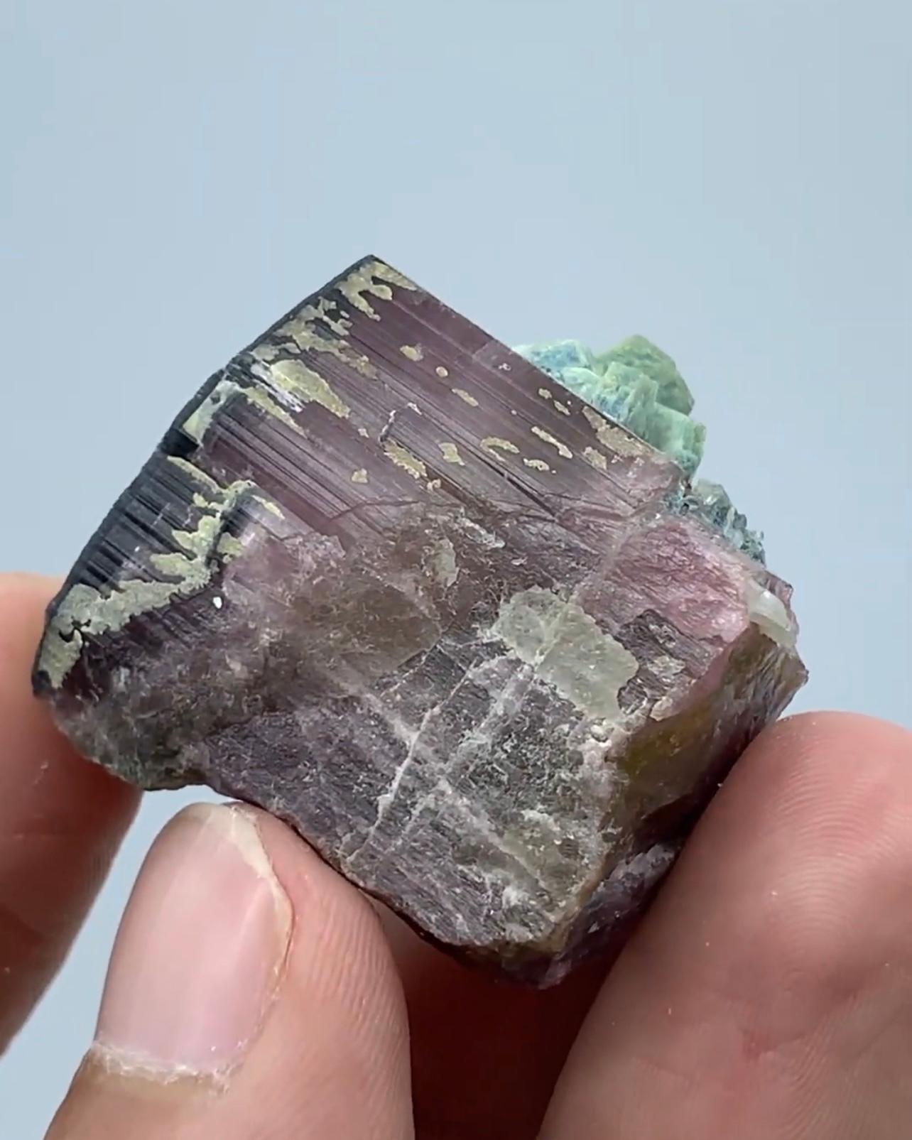 Rare Vorobyevite Alkali Beryl On Rubilite Tourmaline Crystal From Afghanistan In Good Condition For Sale In Peshawar, PK