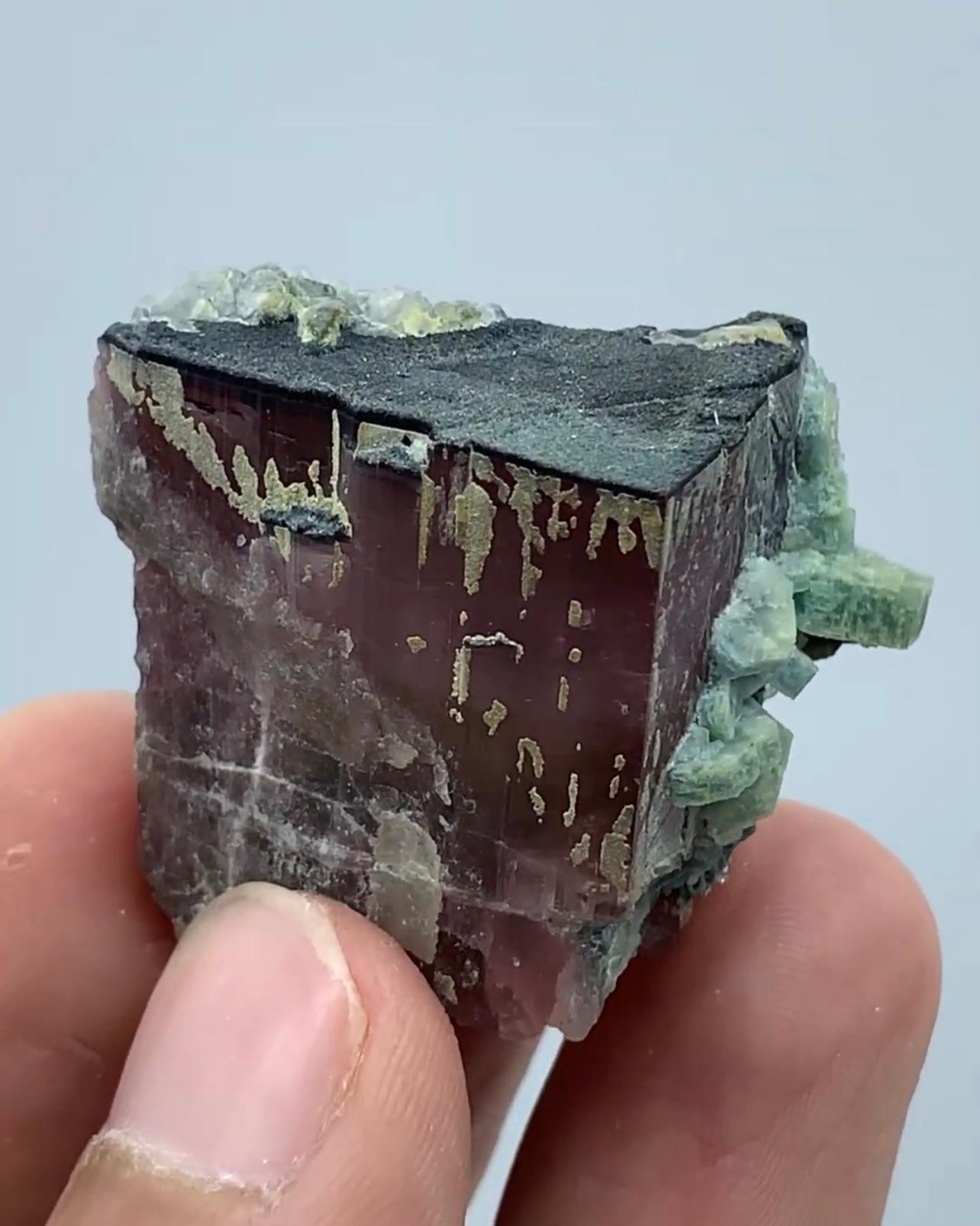 Contemporary Rare Vorobyevite Alkali Beryl On Rubilite Tourmaline Crystal From Afghanistan For Sale