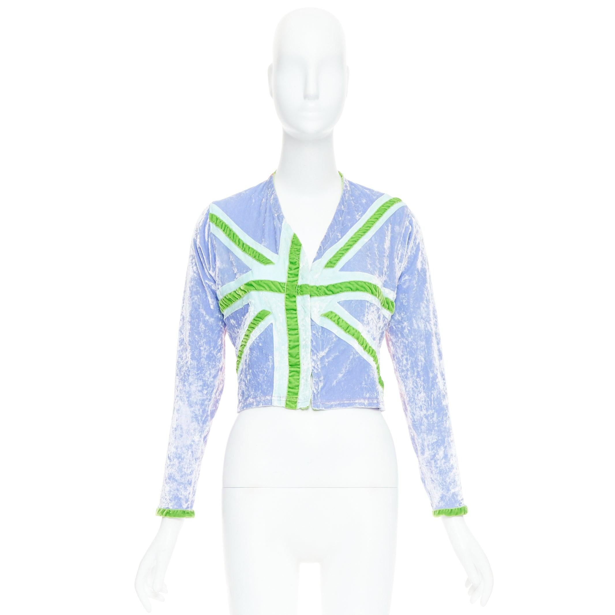 rare VOYAGE INVEST IN THE ORIGINAL green purple union jack cropped cardigan M For Sale 5