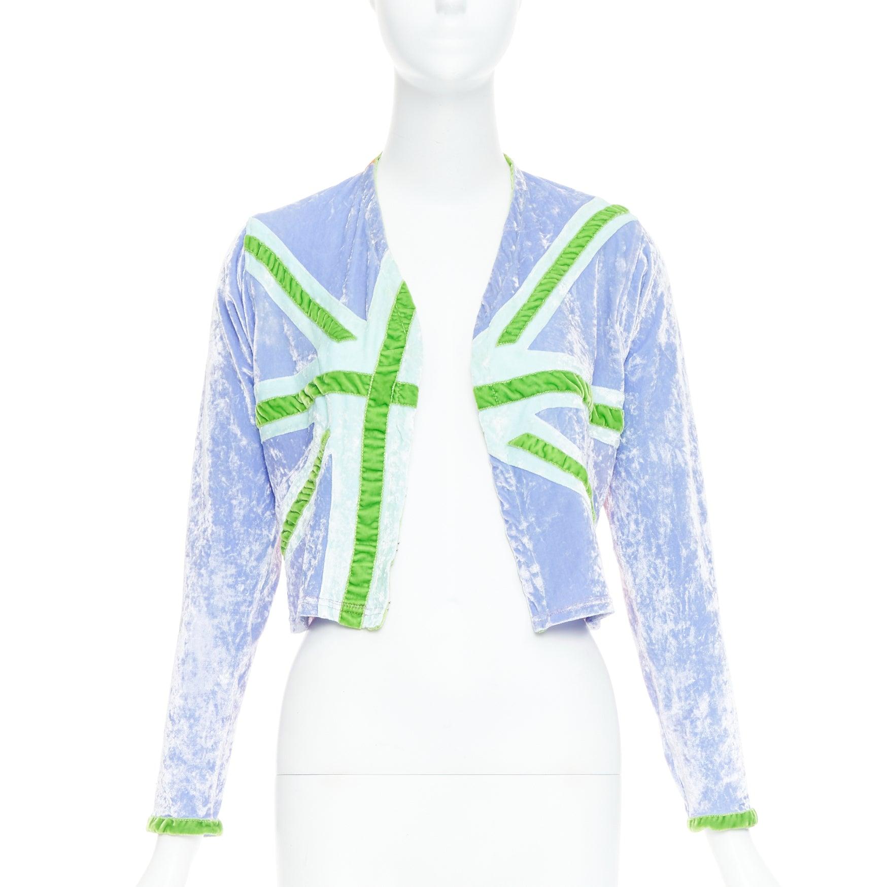 Blue rare VOYAGE INVEST IN THE ORIGINAL green purple union jack cropped cardigan M For Sale