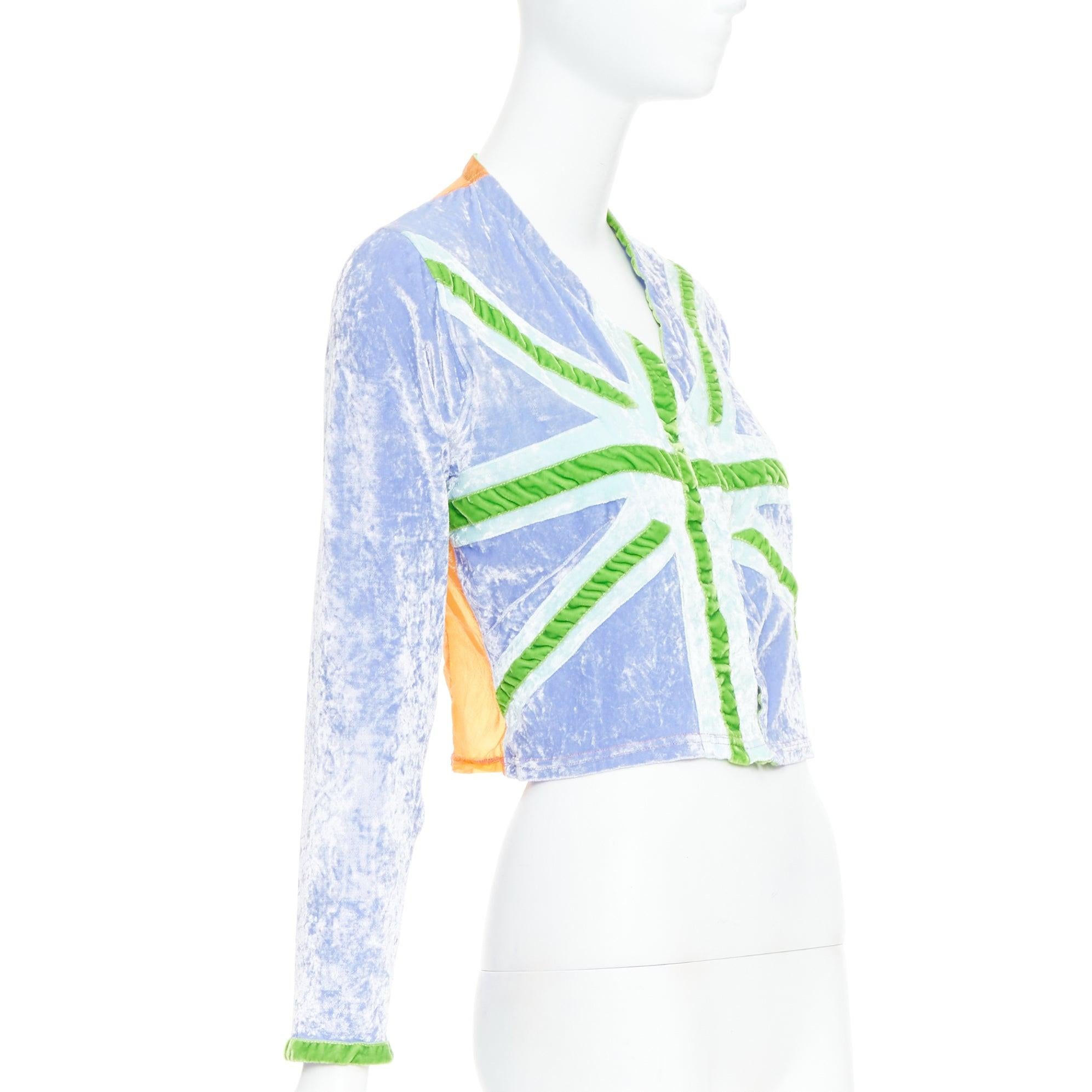 rare VOYAGE INVEST IN THE ORIGINAL green purple union jack cropped cardigan M In Excellent Condition For Sale In Hong Kong, NT