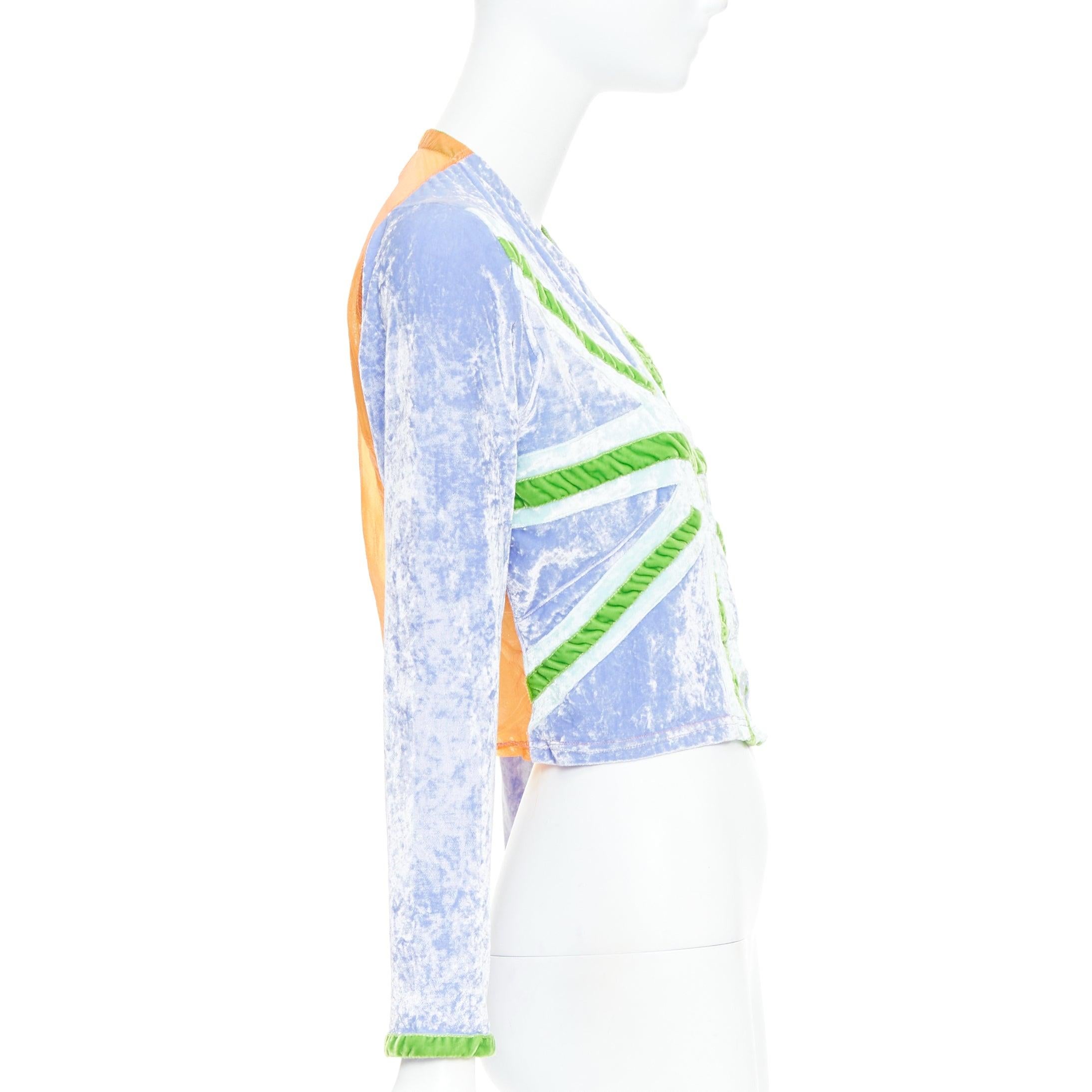 Women's rare VOYAGE INVEST IN THE ORIGINAL green purple union jack cropped cardigan M For Sale