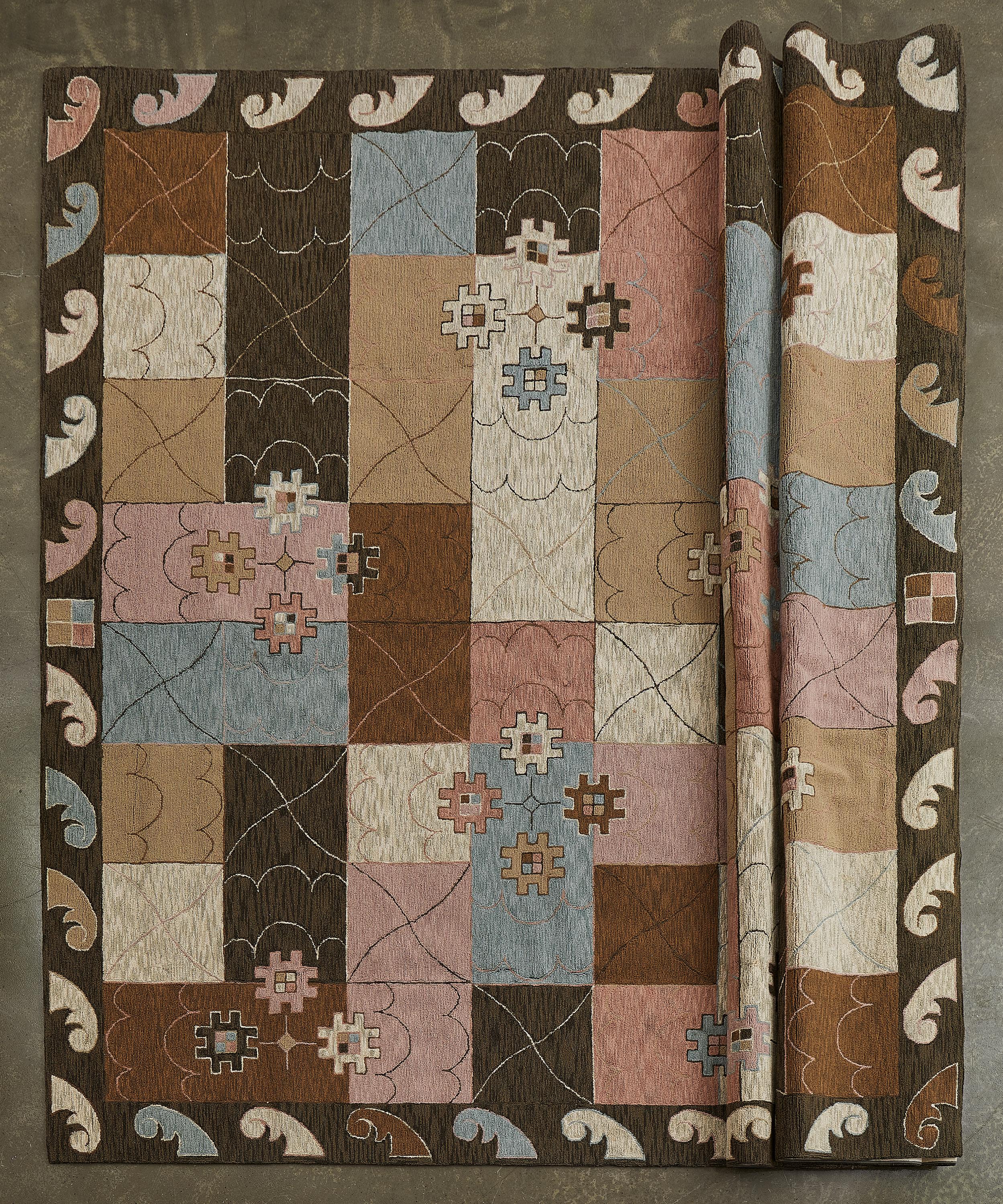 Hand-Woven Rare V’Soske Architectural Rug – Modernist Art Deco Revival,  C 1986 For Sale