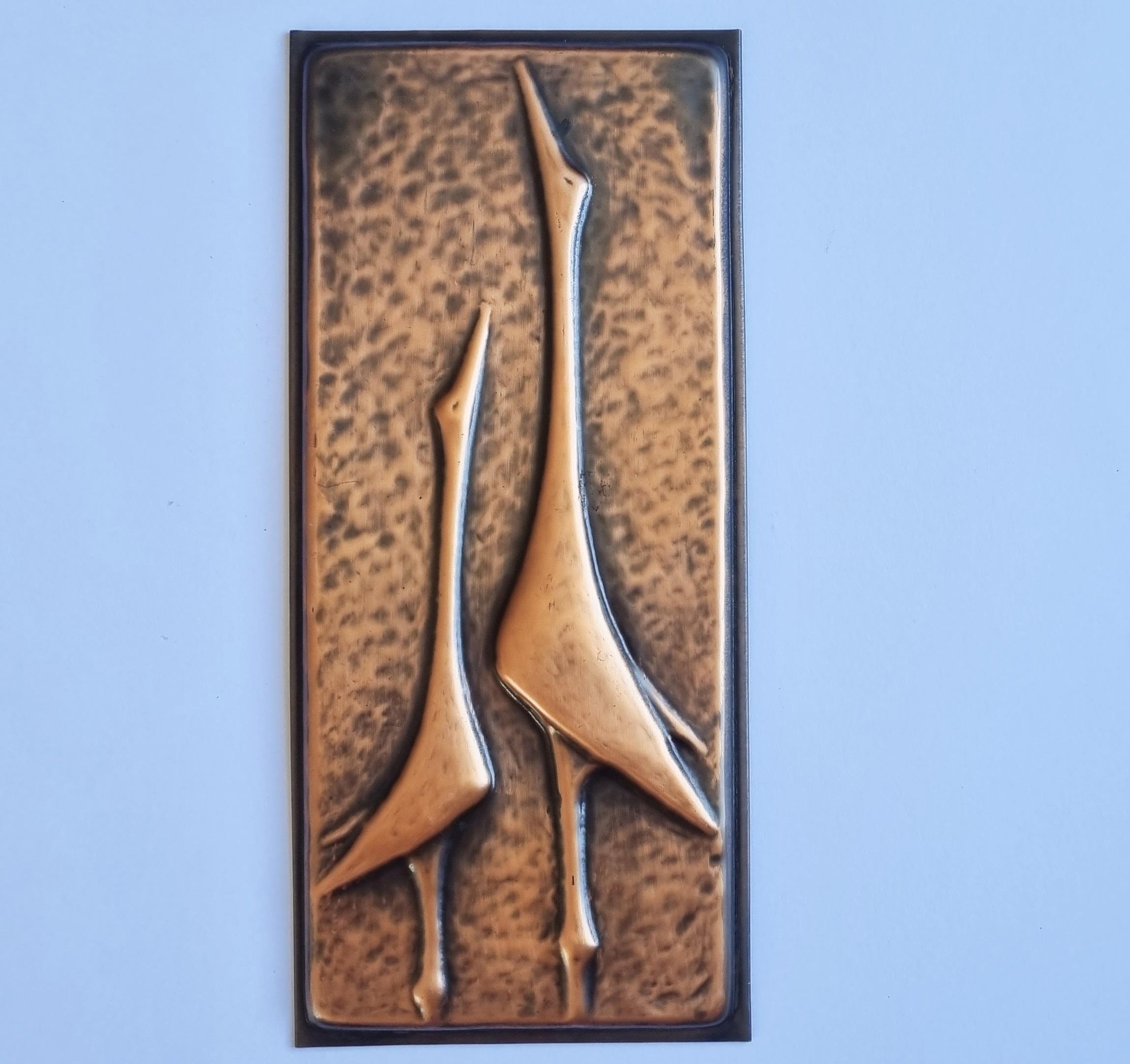 Mid-Century Modern Rare Wall Brass Relief Sculpture of Herons, 1970s For Sale